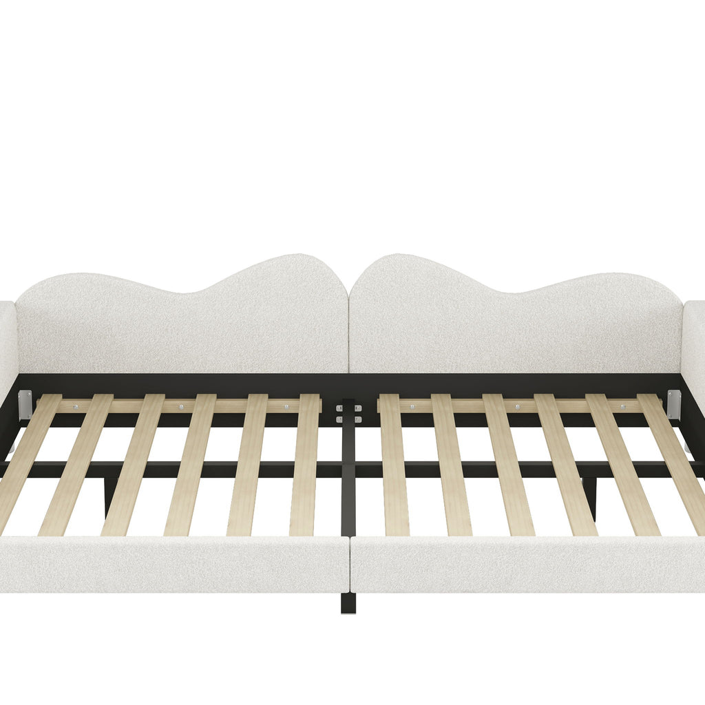 Upholstered Daybed, Sherpa Fabric Sofabed With Cloud-Shaped Backrest