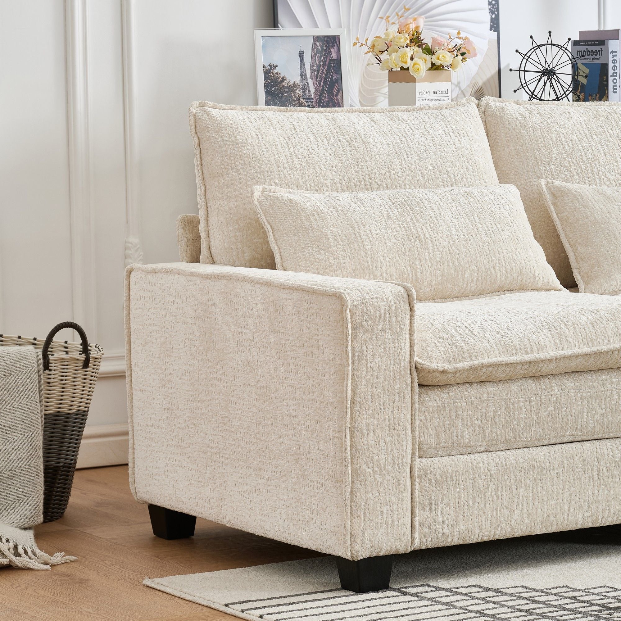 Modern Comfy L Shaped Sectional Sofa With Movable Ottoman