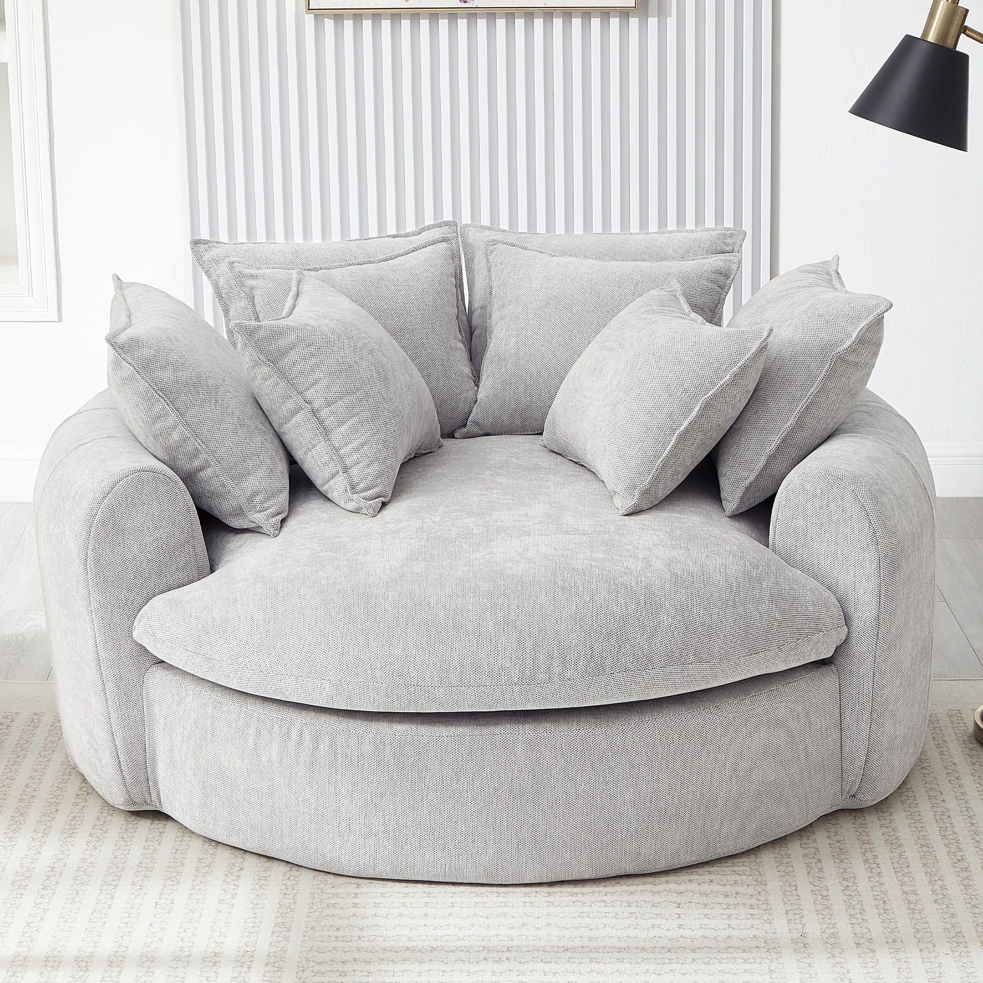 Modern Round Chaise Sofa With 8 Throw Pillows