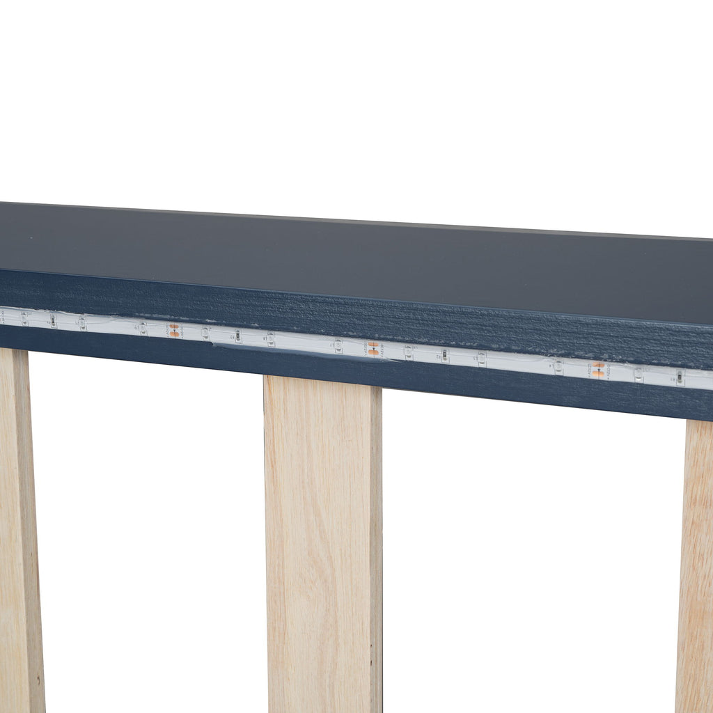 Race Car Shaped Platform Bed With LED And Upholstered Backrest In