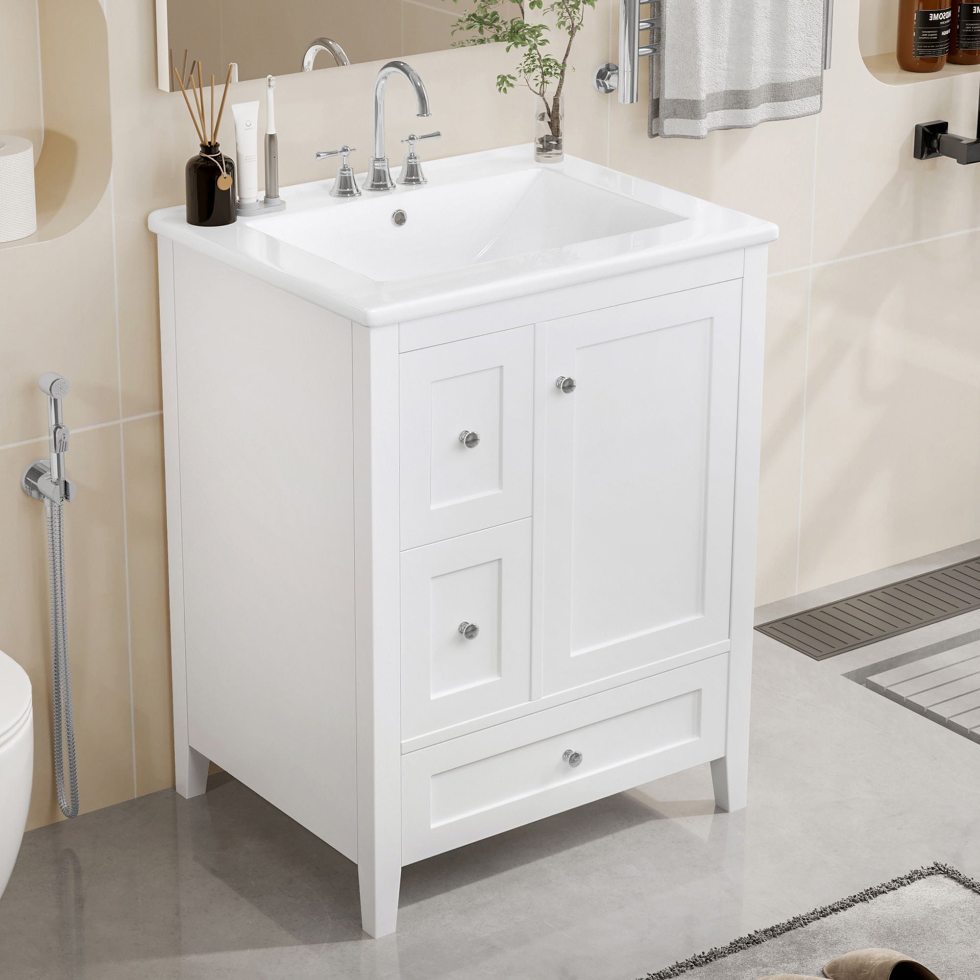 Modern Bathroom Vanity With Storage, Adjustable Shelf