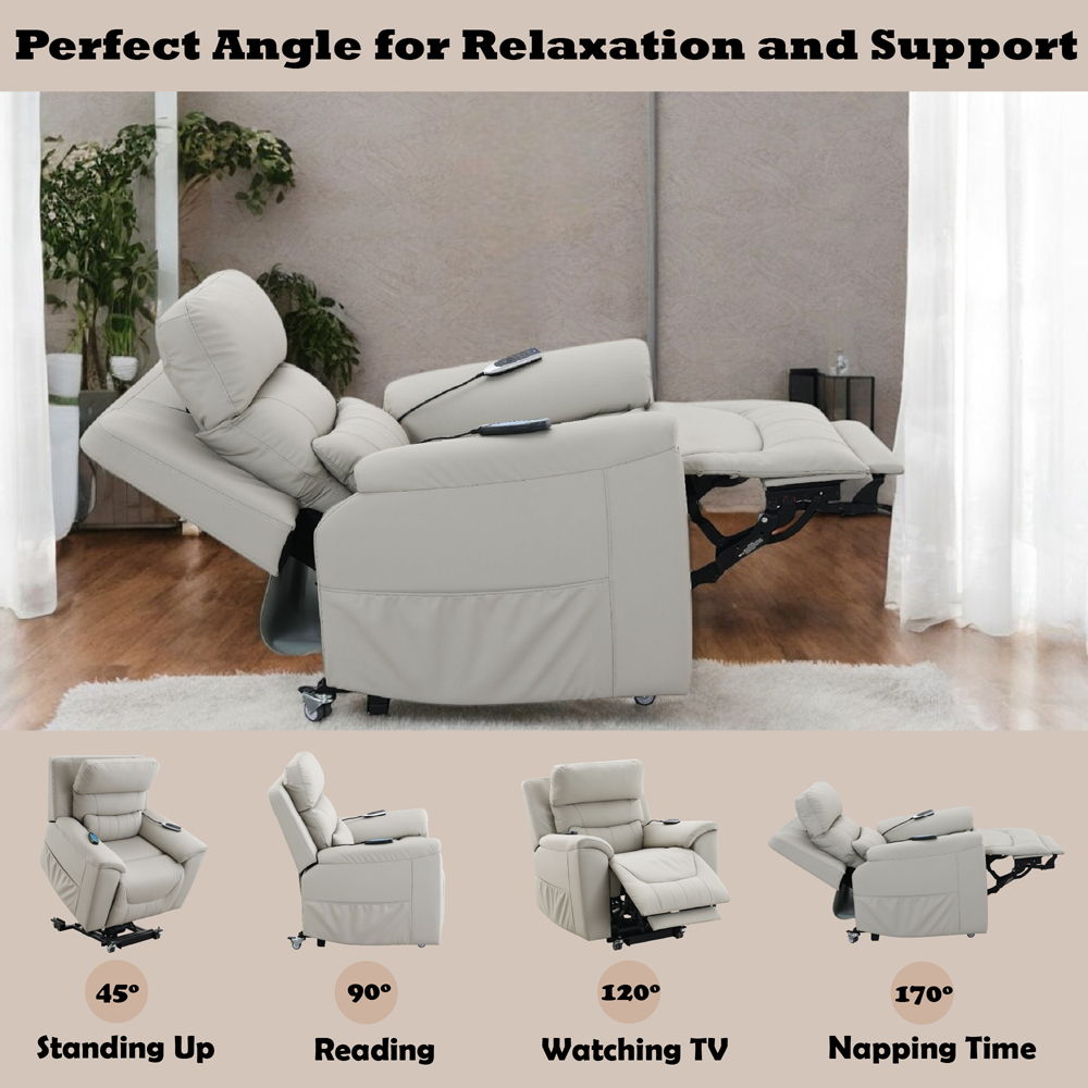 Marsha - Power Recliner With Lift & Massage - Light Gray Leather