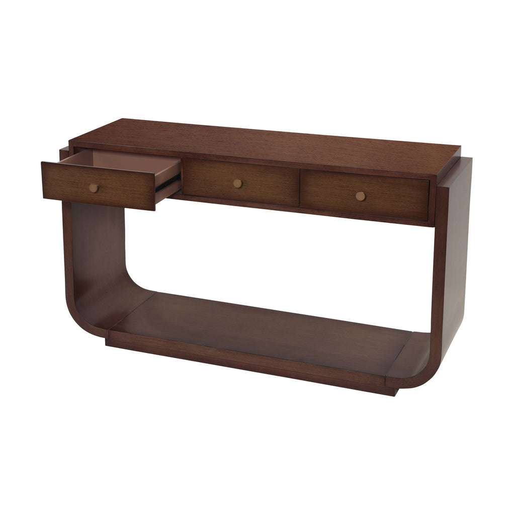 Console Table With 3 Drawers, Display Shelf, Curved Legs - Walnut
