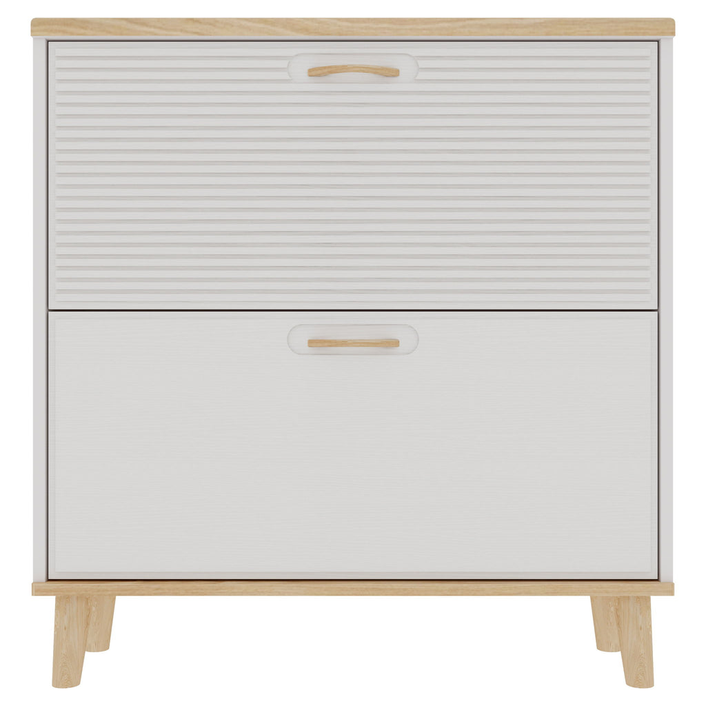 Narrow - Entryway Shoe Storage Cabinet With 2 Flip Drawers Legs - Natural / White