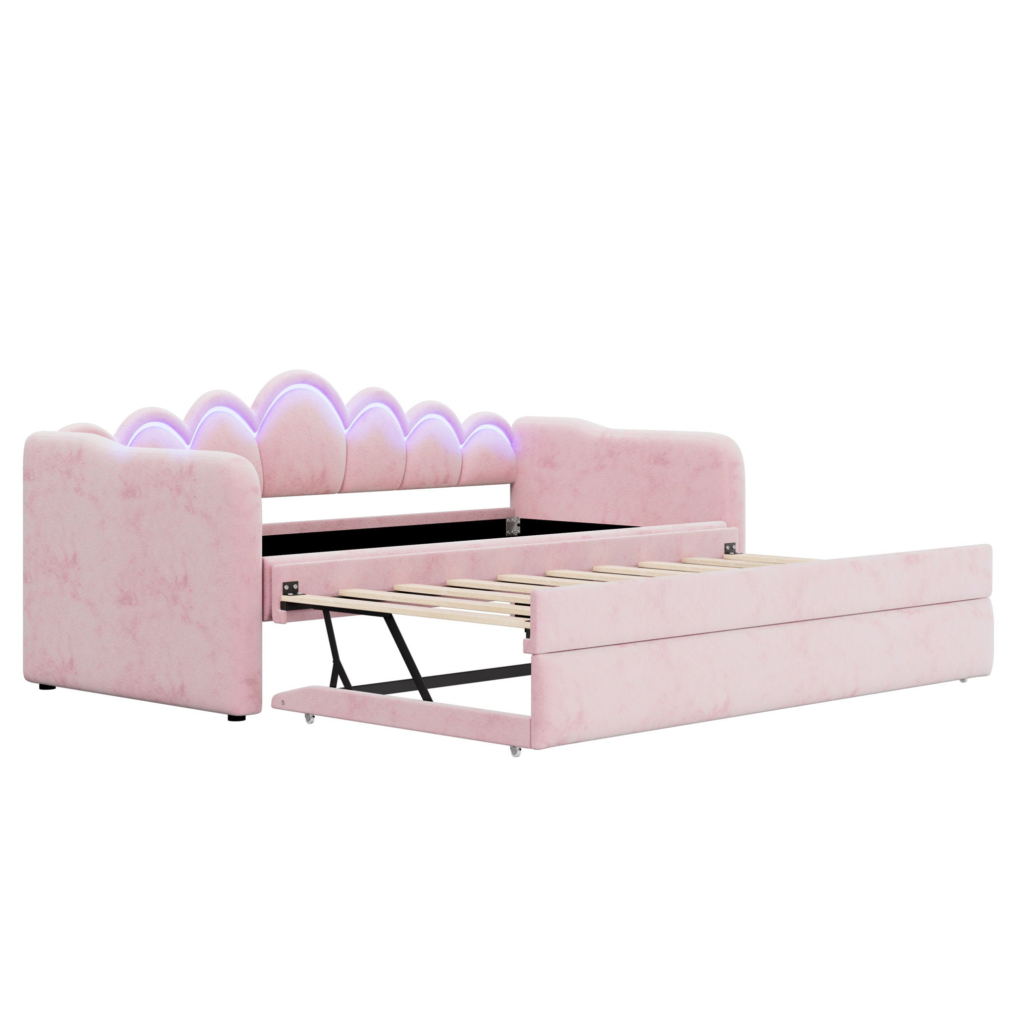 Upholstered Daybed With Adjustable LED Trundle