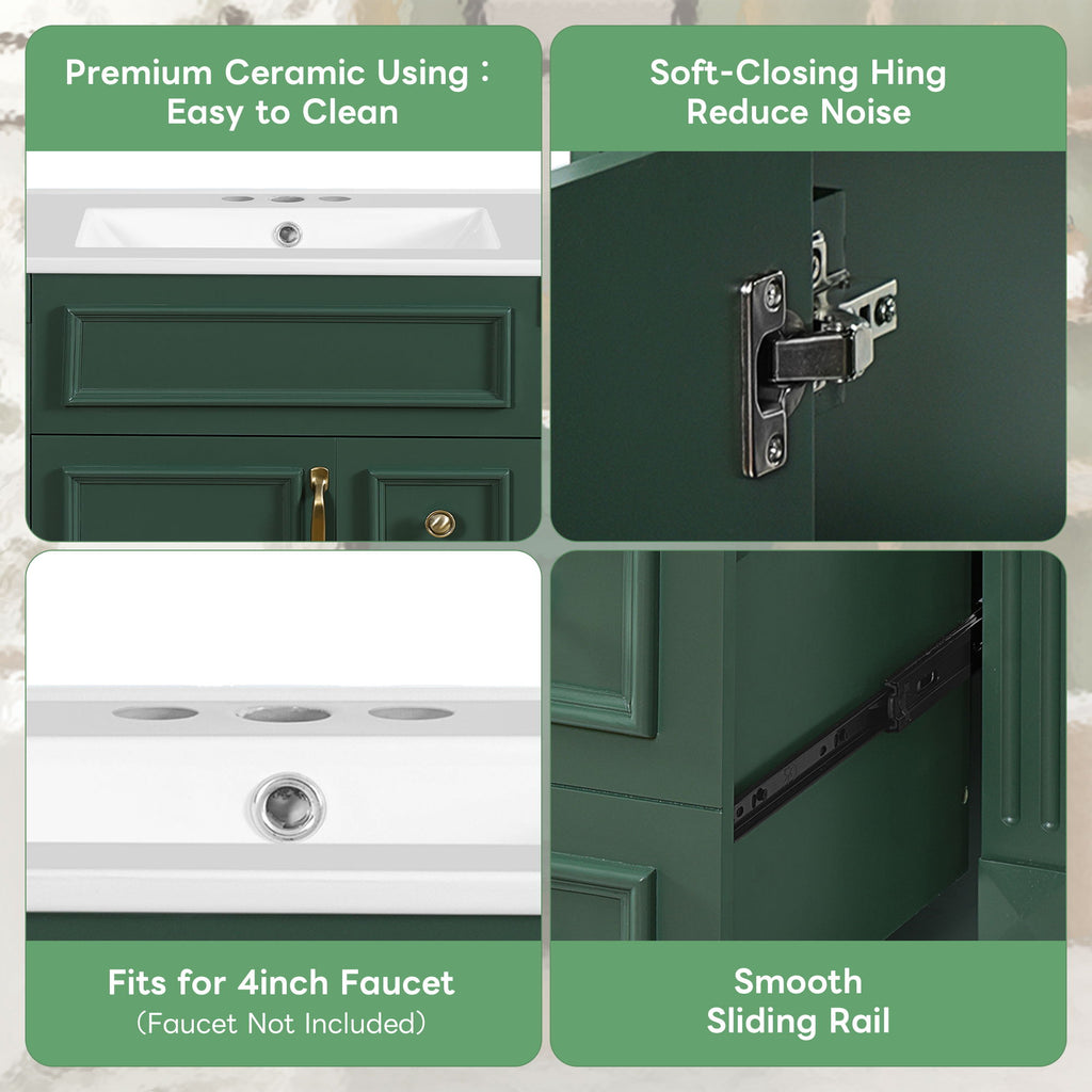 Bathroom Vanity With Sink, Compact Cabinet & 2 Drawers And Adjustable Shelf