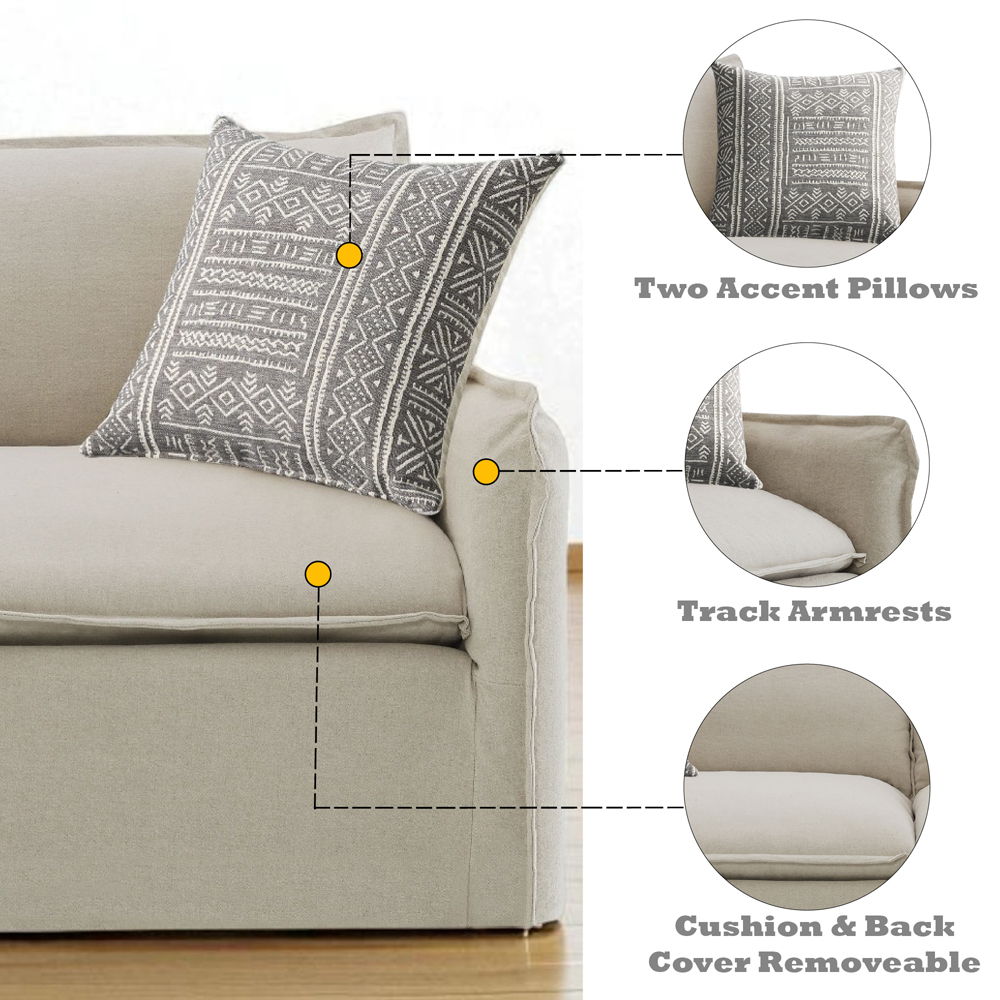 Upendo - Sofa With 2 Pillows - Beige Linen