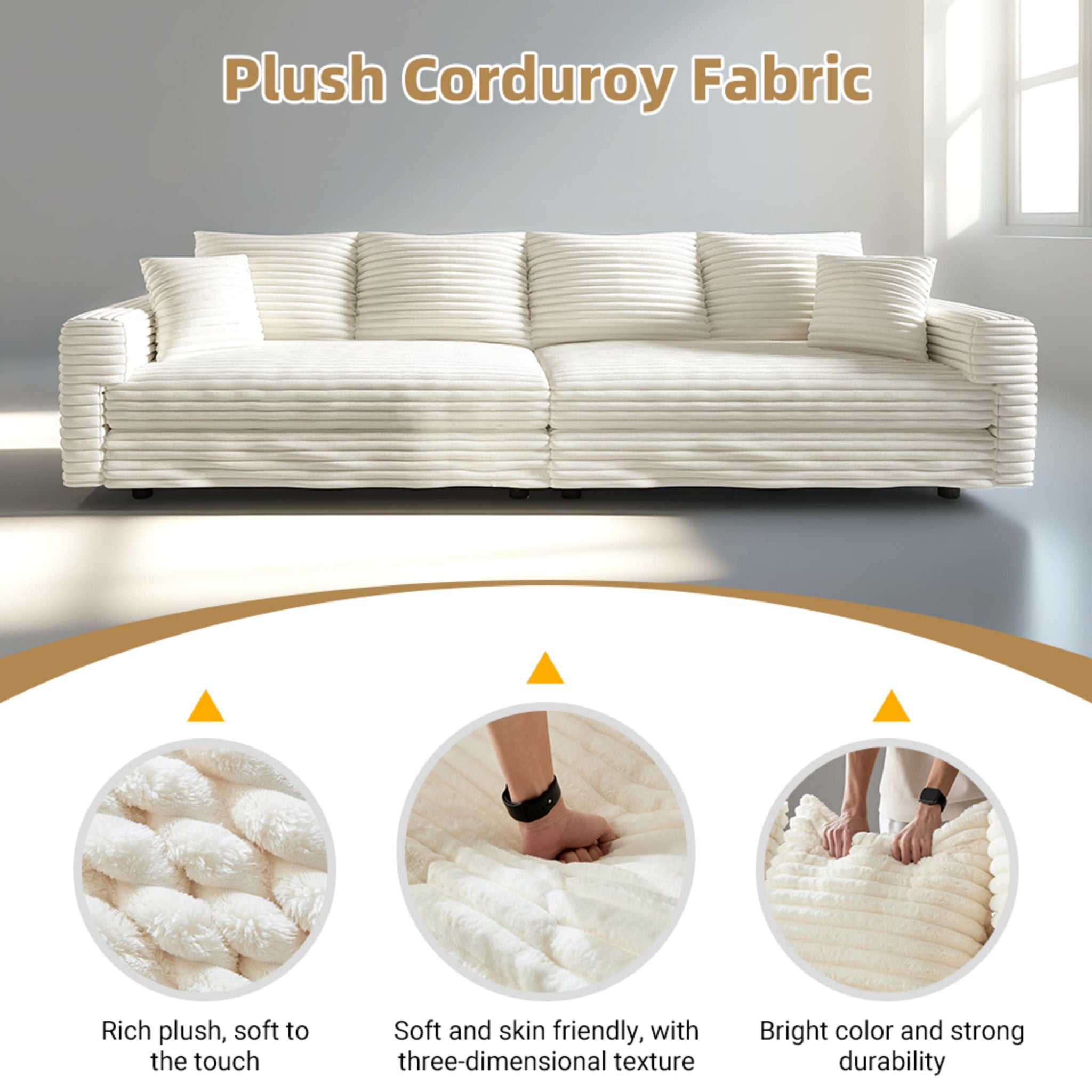 4 Seat Sofa, Modern Comfy Upholstered Sofa Cloud Couch, Deep Seat Couches With Soft Pillows