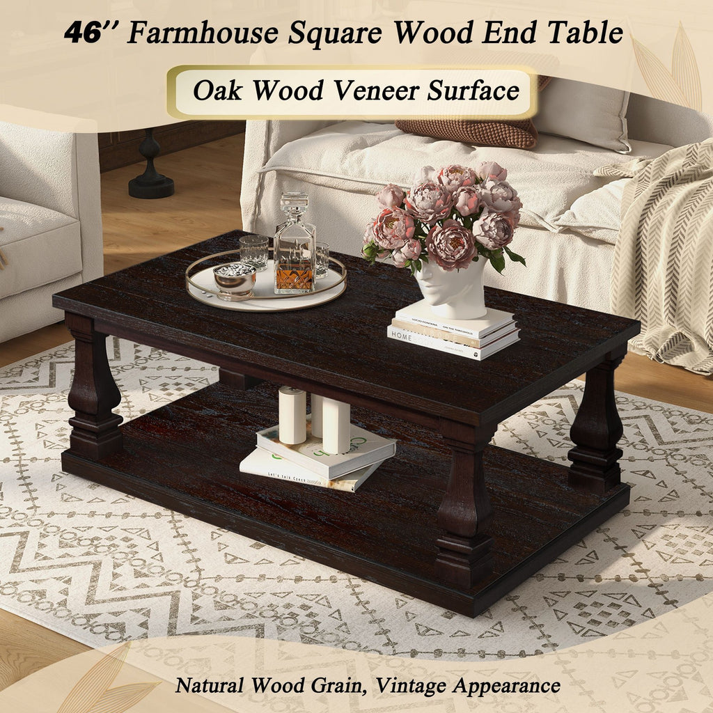 Rectangular Coffee Table With Open Storage Shelf For Living Room - Espresso