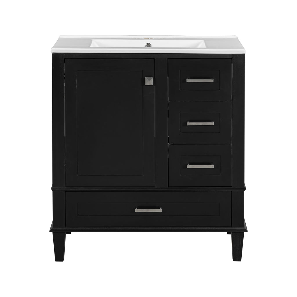 Bathroom Vanity & Tall Storage Cabinet Set With Doors, Adjustable Shelves, Soft Close Hinges, Sink