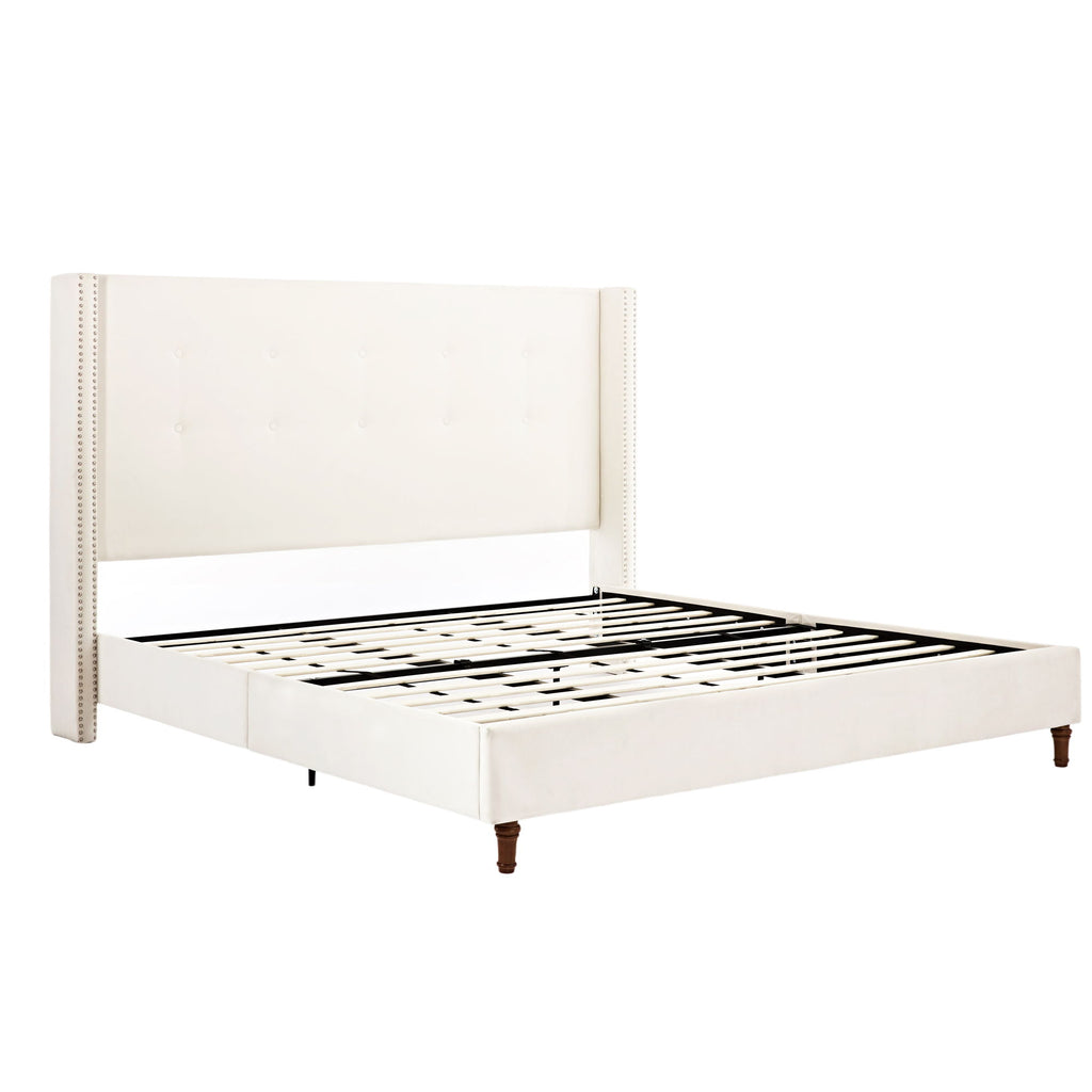 Peyton - Upholstered Bed With 54" High Headboard, Traditional Hand Buttoned Tufting