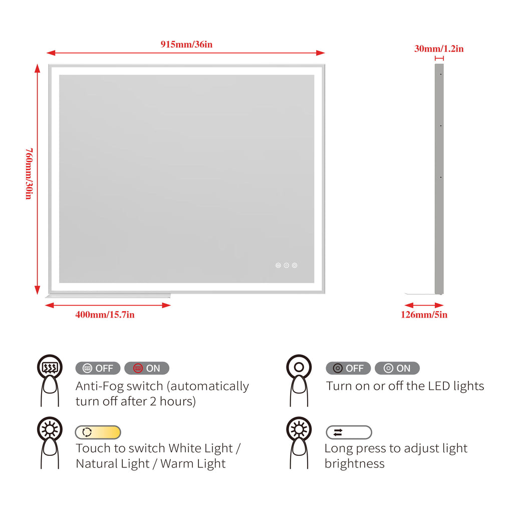 LED Bathroom Vanity Mirror Wall Mounted Adjustable / Warm / Natural Lights Anti-Fog Touch Switch With Memory Modern Smart Large Bathroom Mirrors