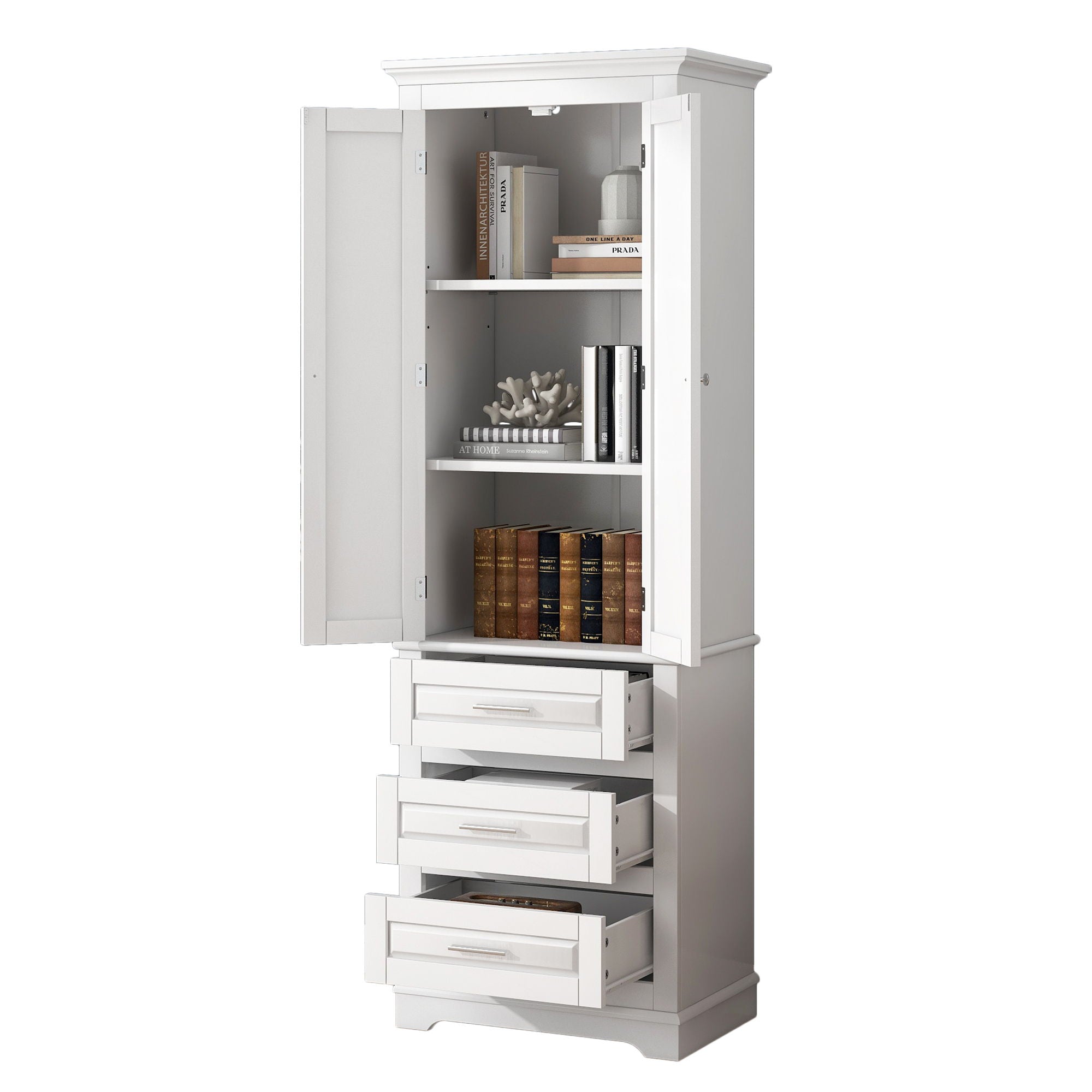 Tall Storage Cabinet With 3 Drawers For Bathroom