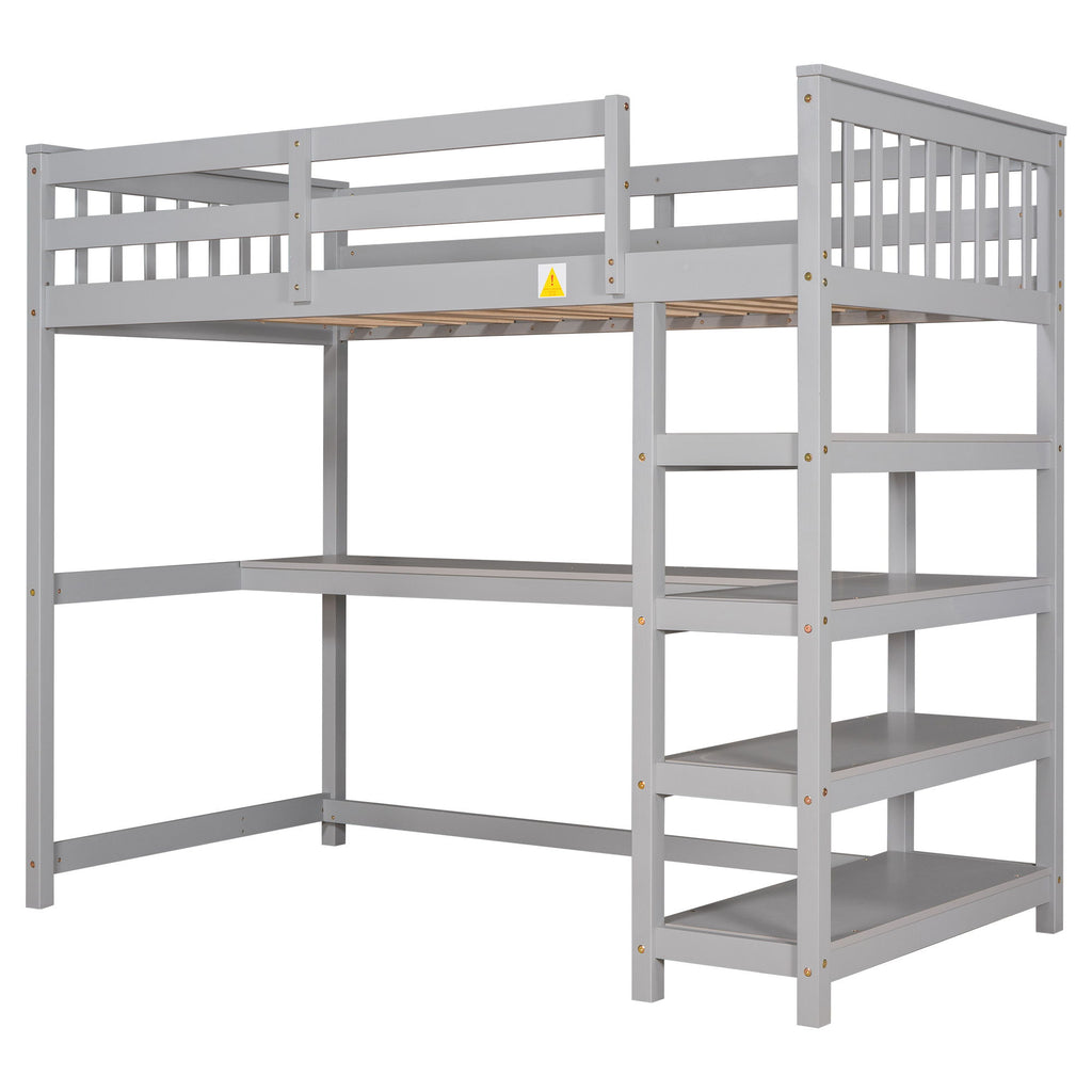Loft Bed With Storage Shelves And Under Bed Desk