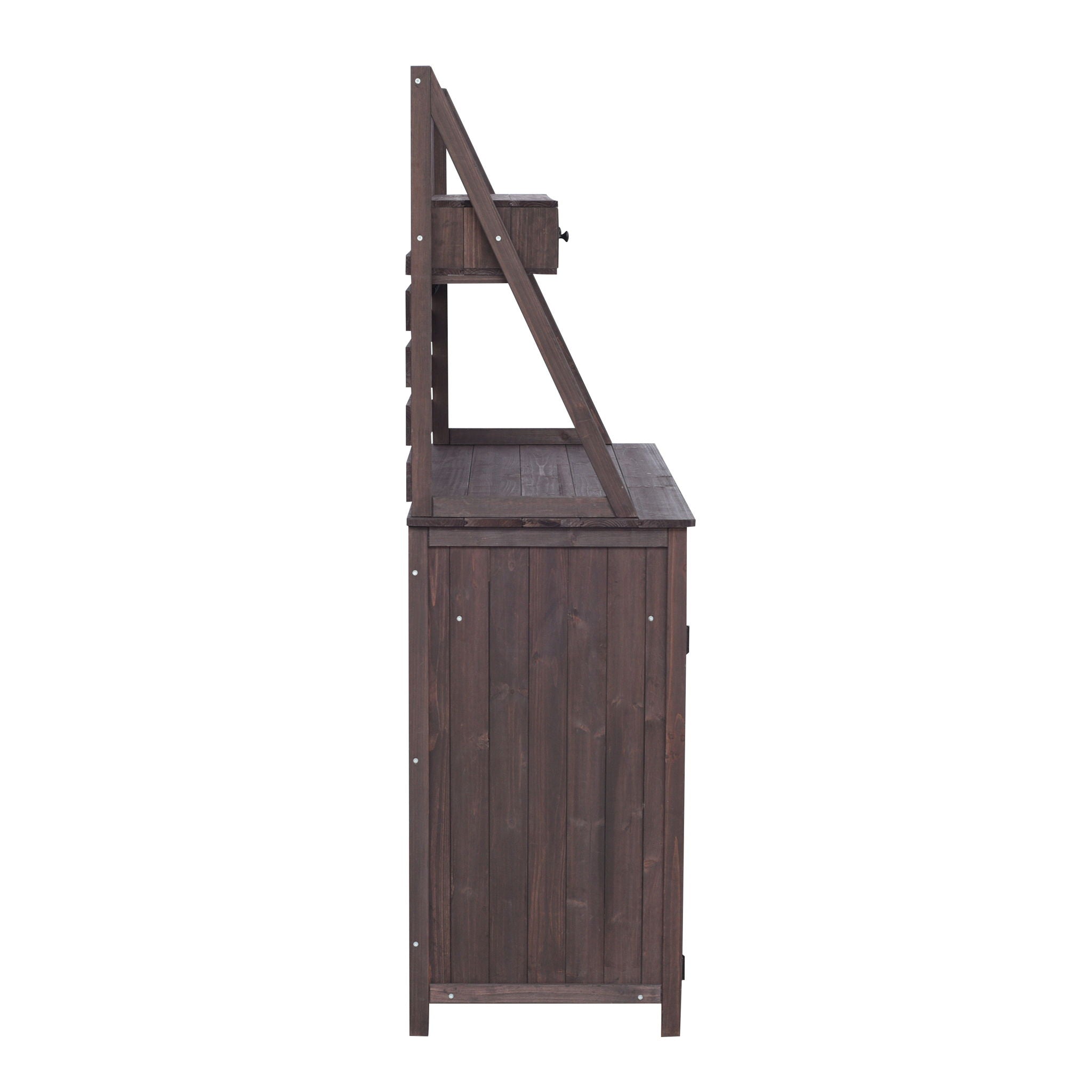 Potting Bench With 5 Drawer Storage And Slatted Back Panel, Garden Workstation - Brown