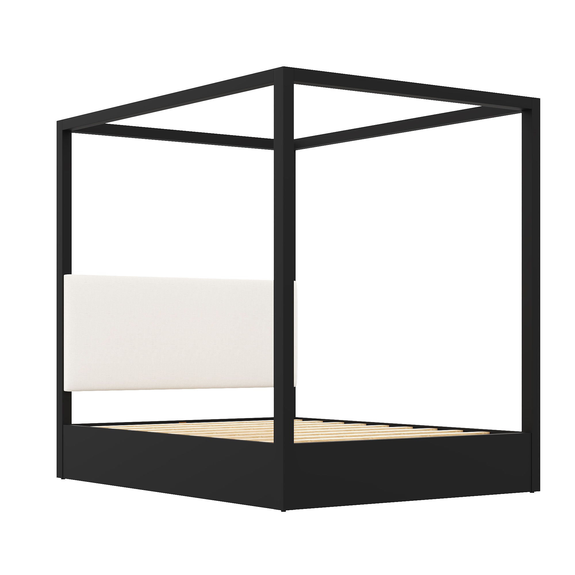 Canopy Platform Bed With Upholstered Headboard