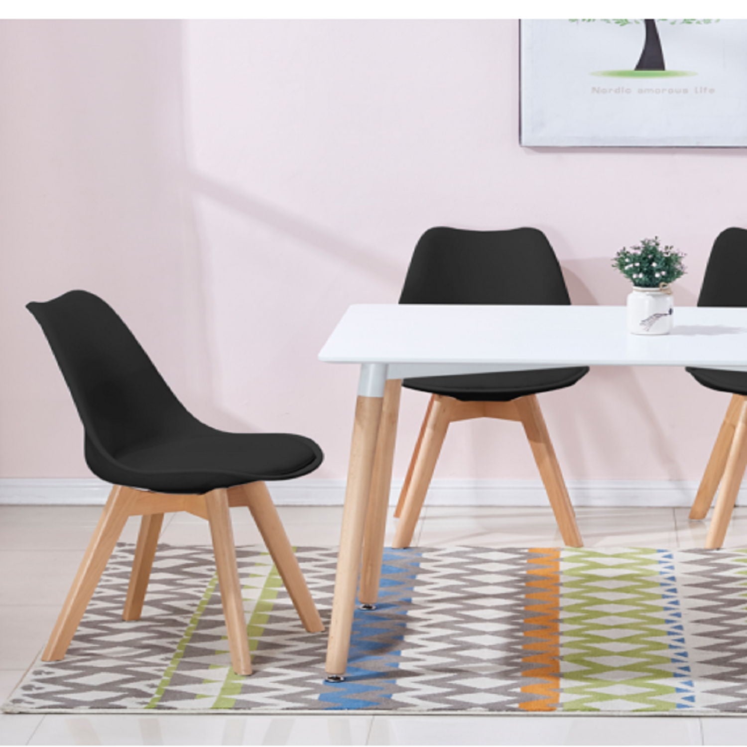 Padded Seat Cushions Home Kitchen Side Chair (Set of 2) - Black