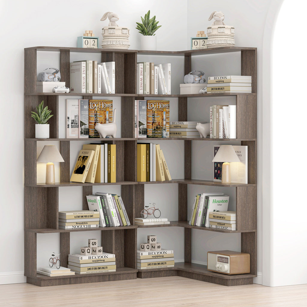 5 Tier Open Bookshelf, Free Combination Storage Shelving For Living Room - Dark Brown