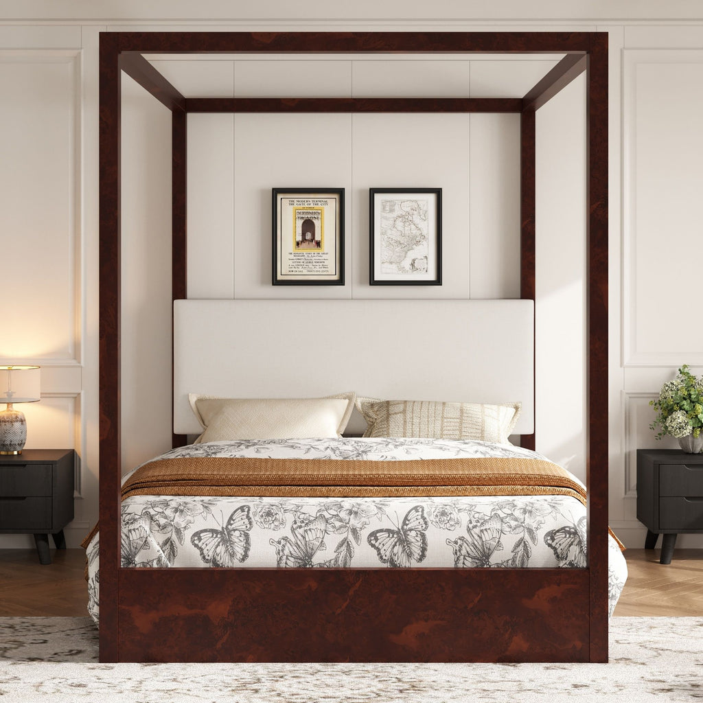 Canopy Platform Bed With Upholstered Headboard