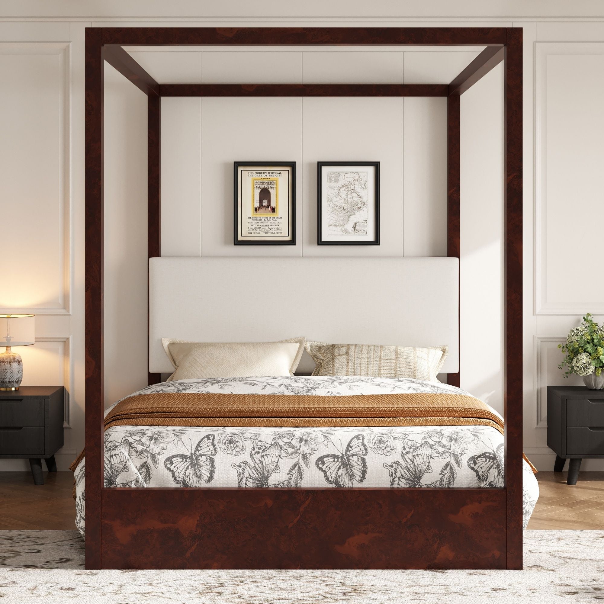 Canopy Platform Bed With Upholstered Headboard
