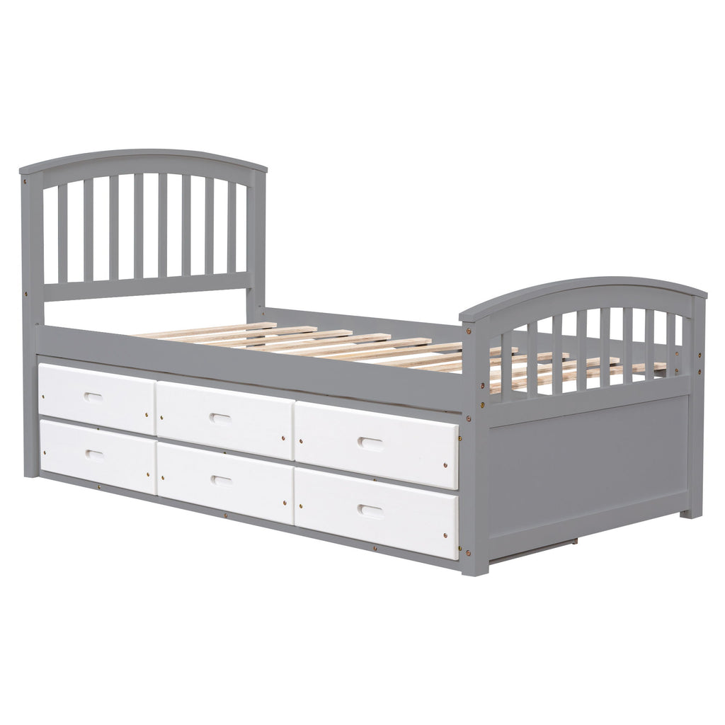 Platform Storage Bed Solid Wood Bed With 6 Drawers