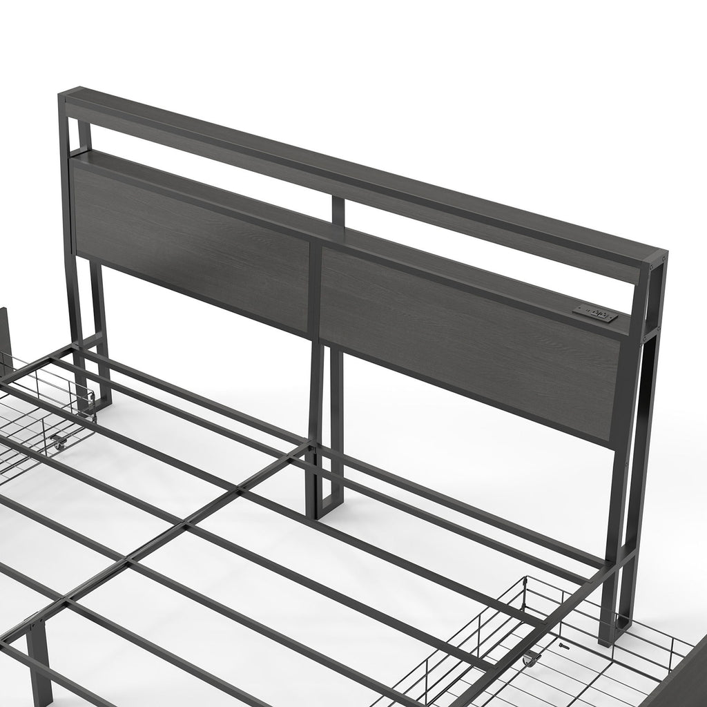 Bed Frame With Headboard, LED Lights & Charging Station