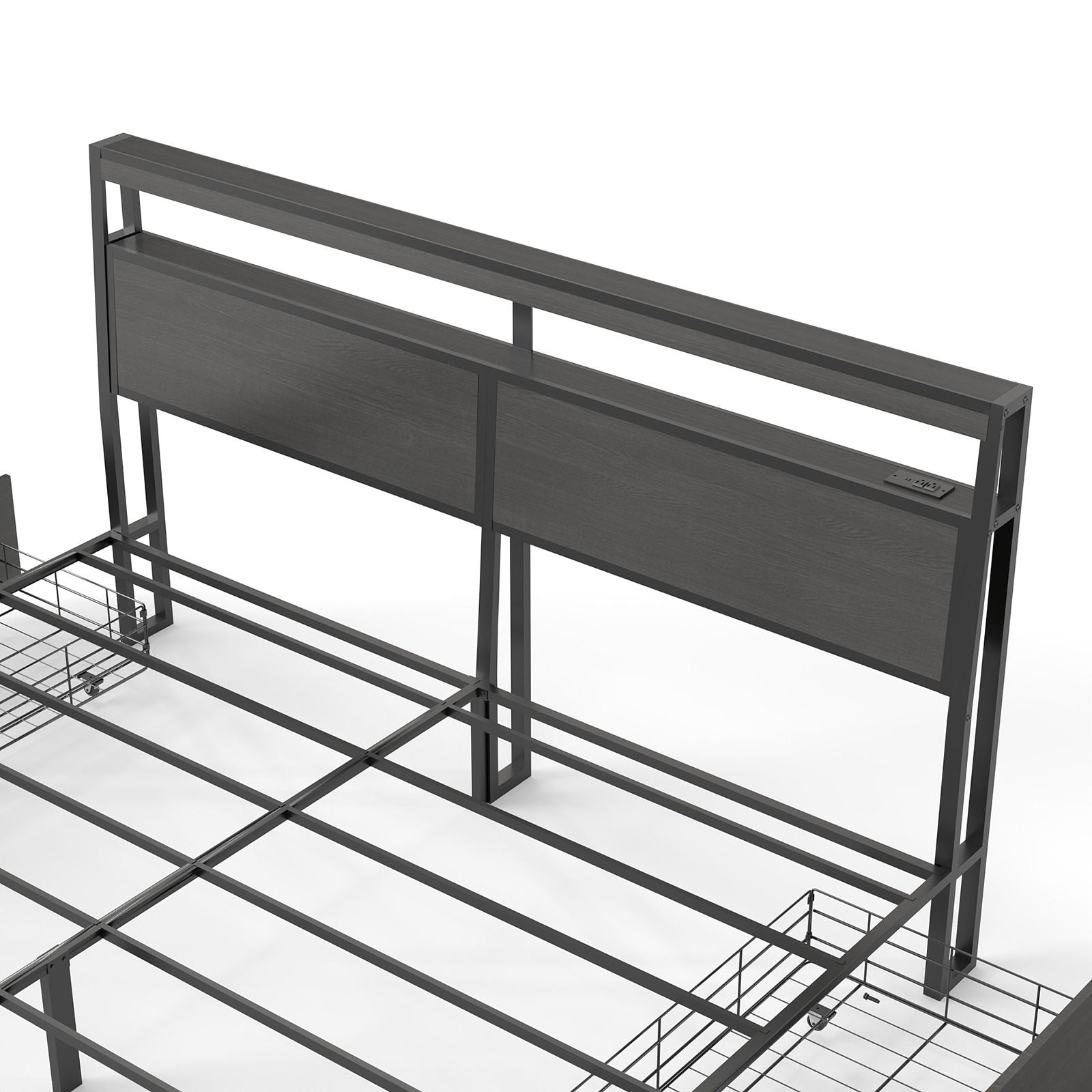 Bed Frame With Headboard, LED Lights & Charging Station