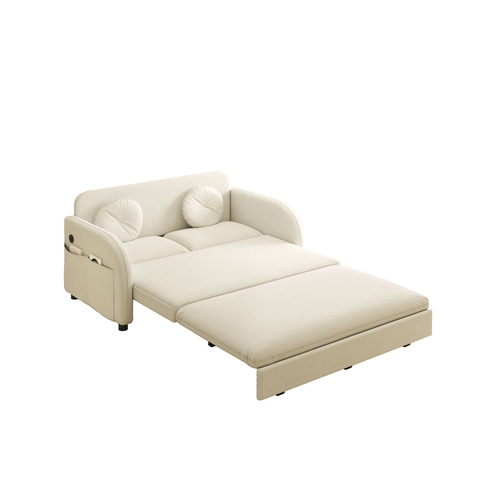 Upholstered Pull Out Couch With Side Pocket & USB Port