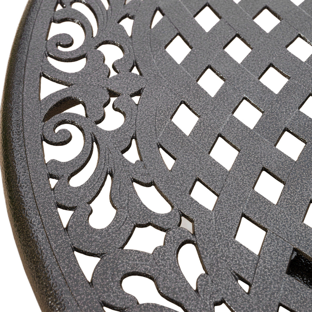 Tranquilius - Outdoor Round Dining Table With Lattice Tabletop, Umbrella Hole And Curved Legs