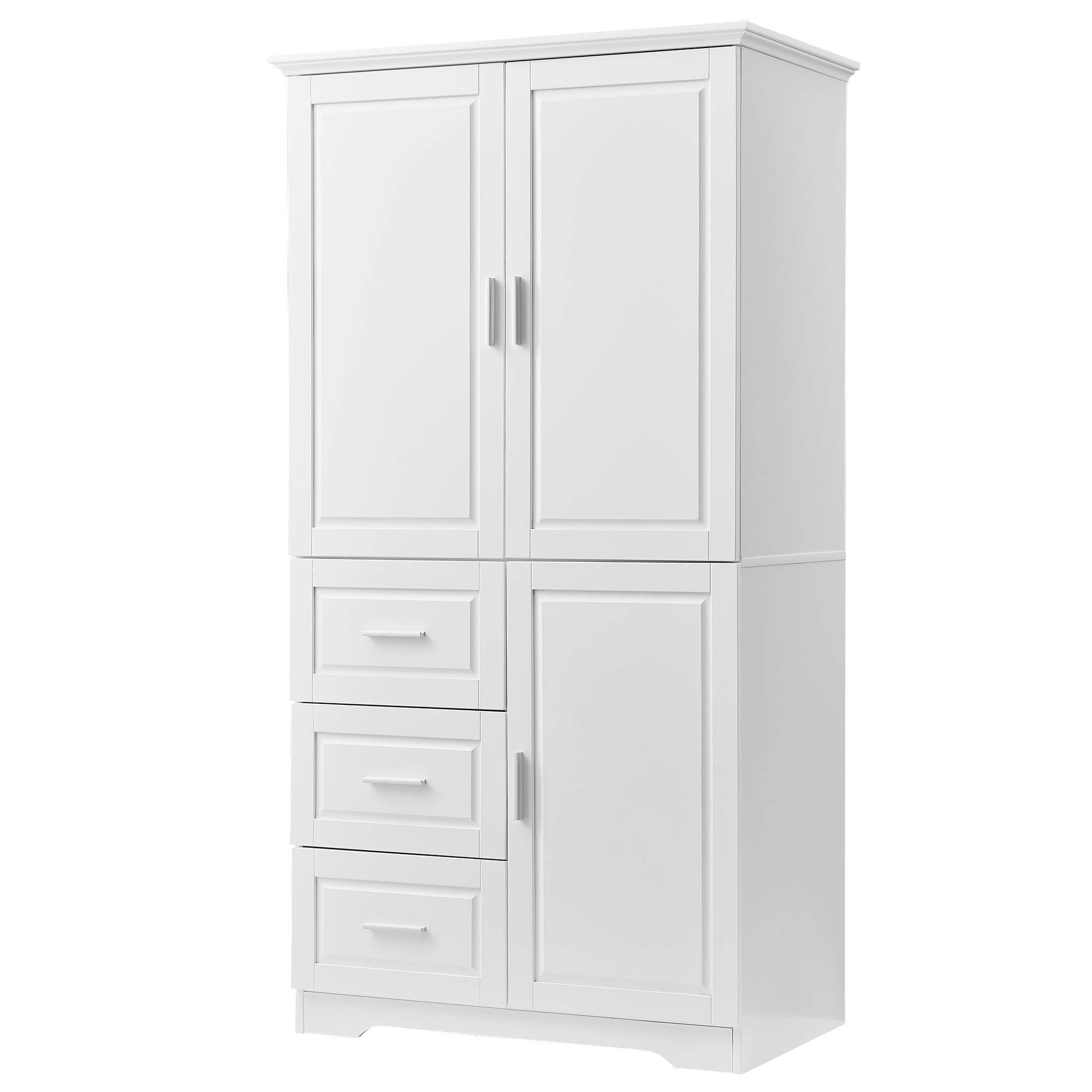 Tall Wide Storage Cabinet With Doors, 3 Drawers