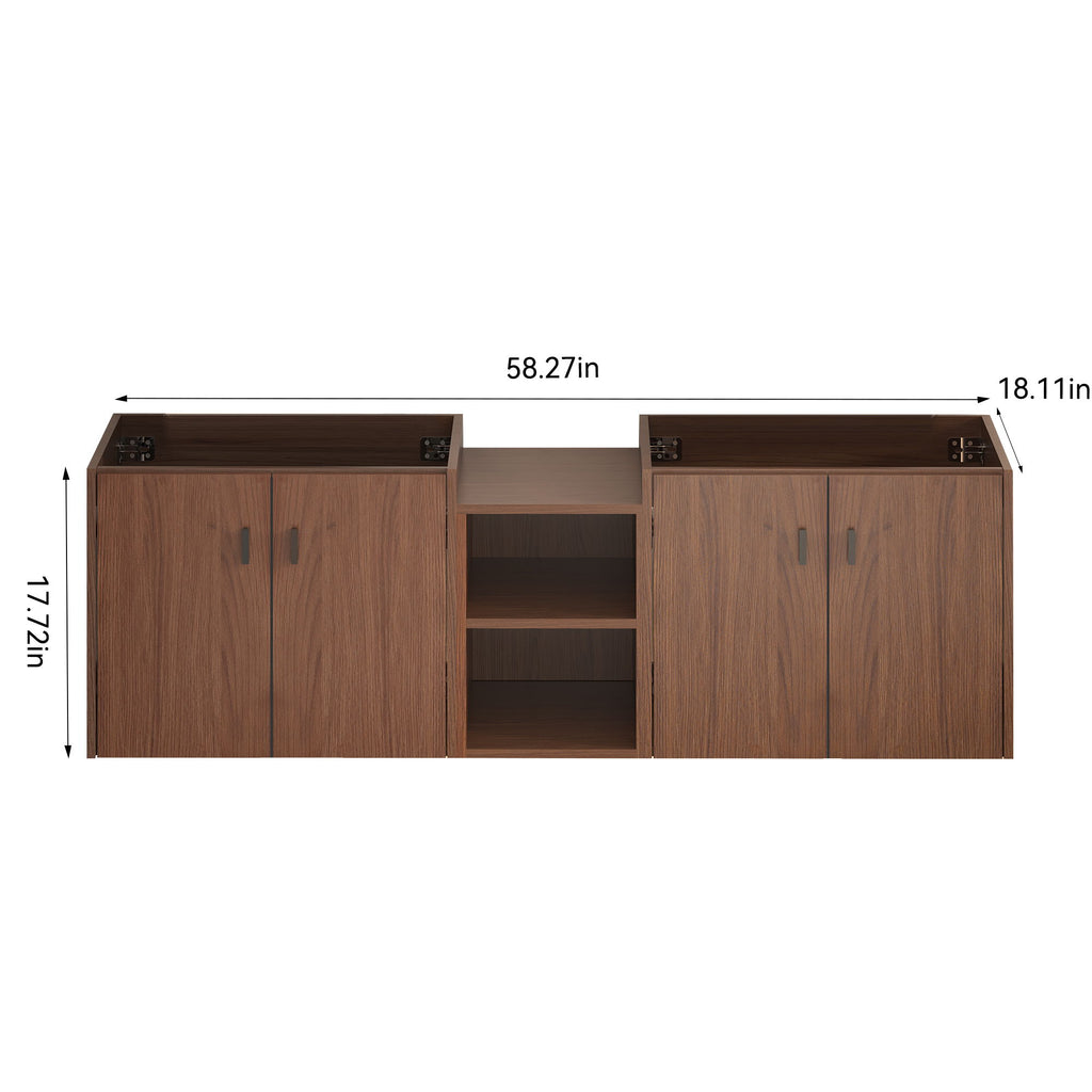 Soft Close Doors Bathroom Vanity With Small Storage Shelves, 24" And 12" Combination Cabinet - Reddish Brown