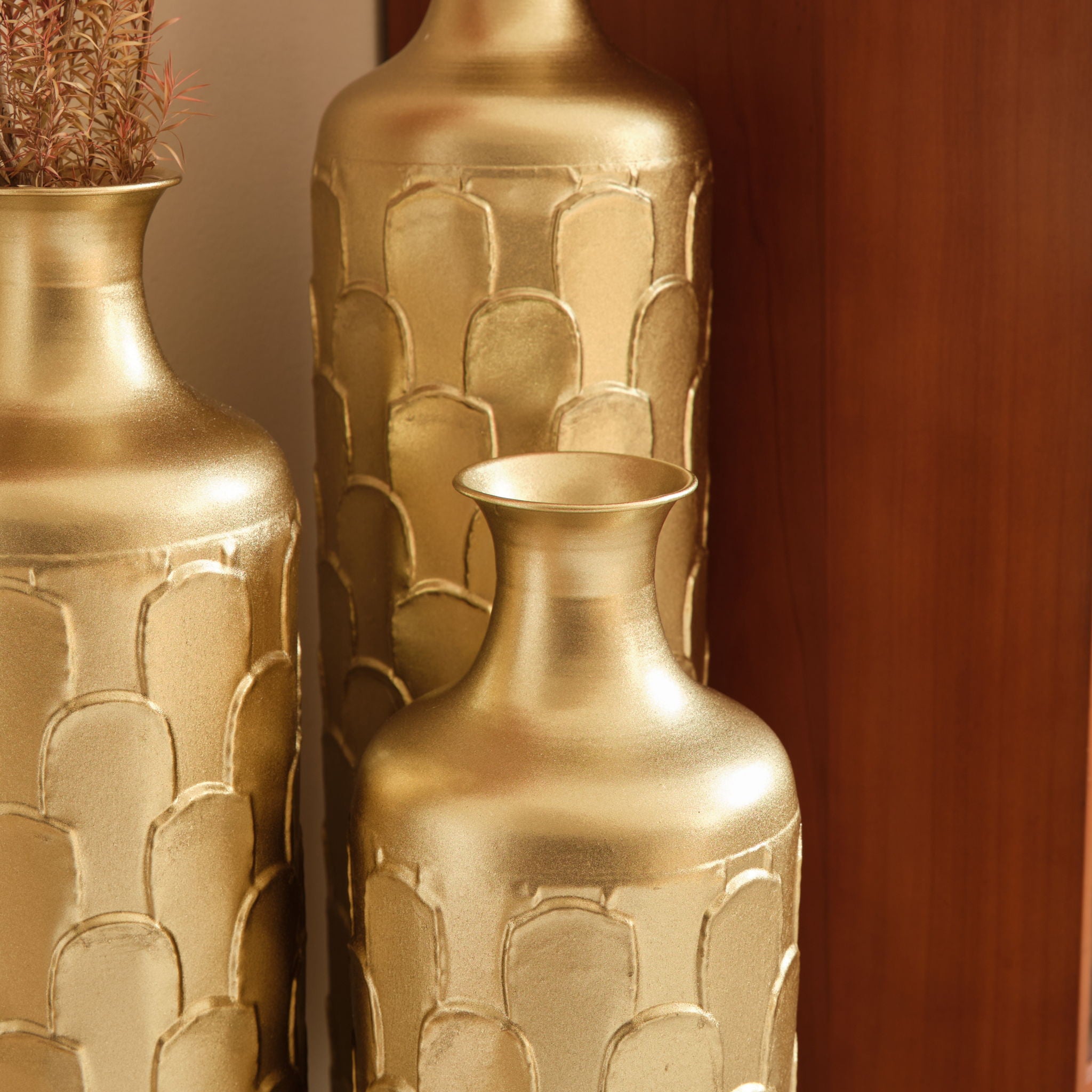 Floor Metal Vases Decorated White Metal Vases (Set of 3) Gorgeous Home Decoration Large Glazed Metal Vases - Golden