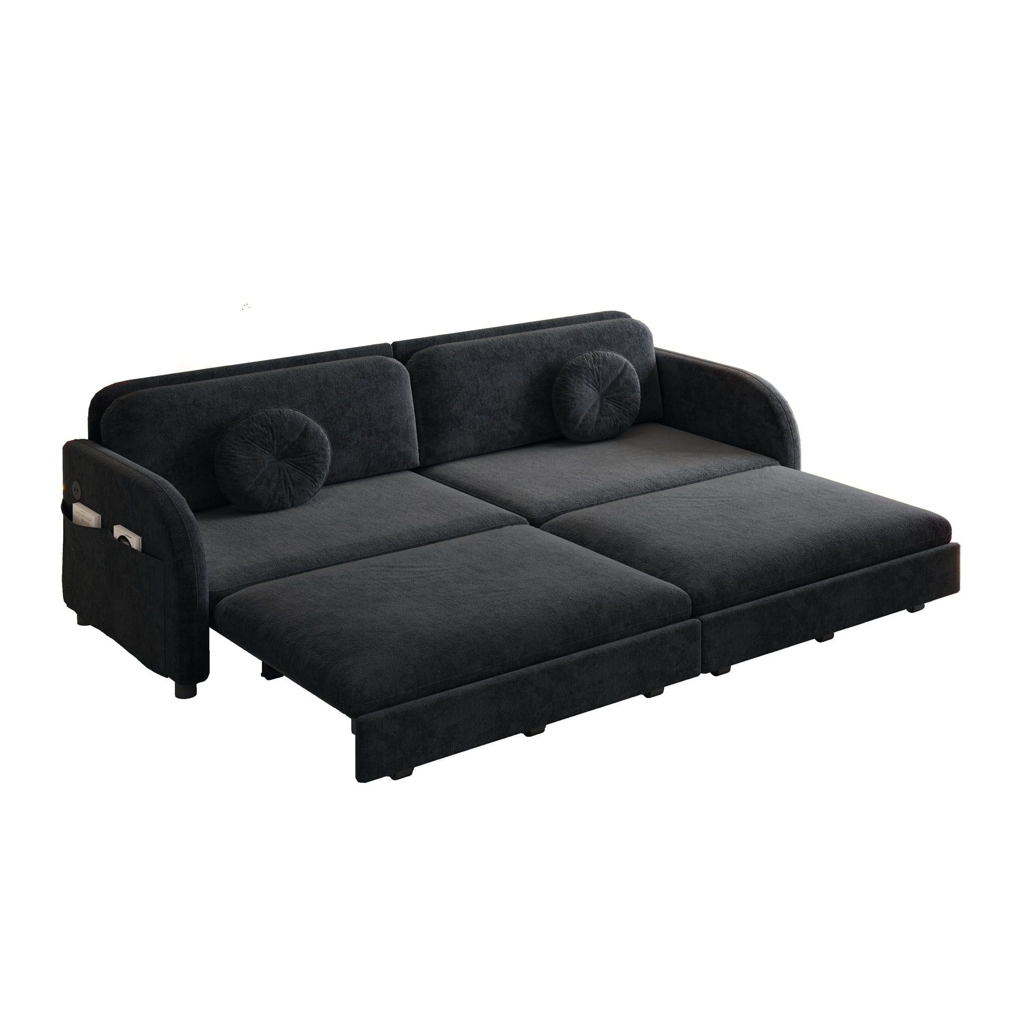 Upholstered Pull Out Couch With Side Pocket & USB Port