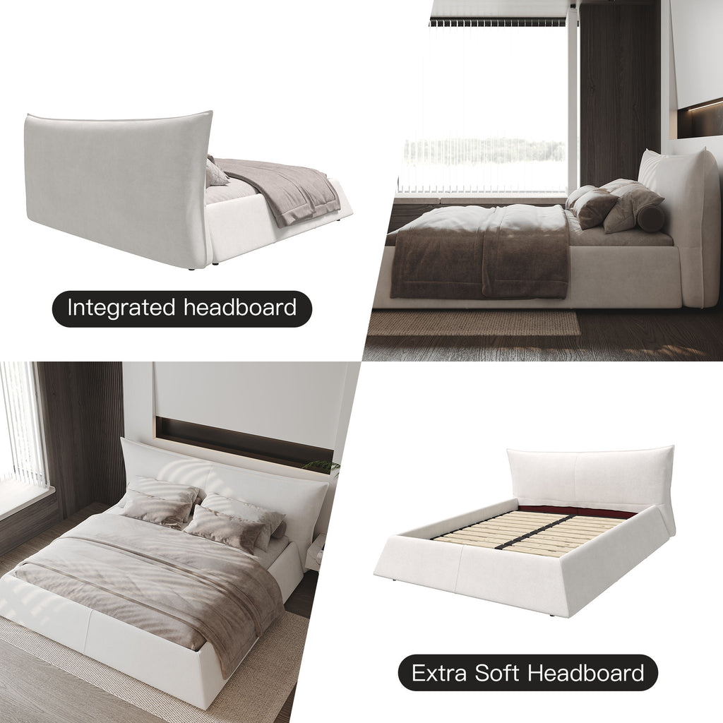 King Size Platform Bed With Special-Shaped Headboard - Cream