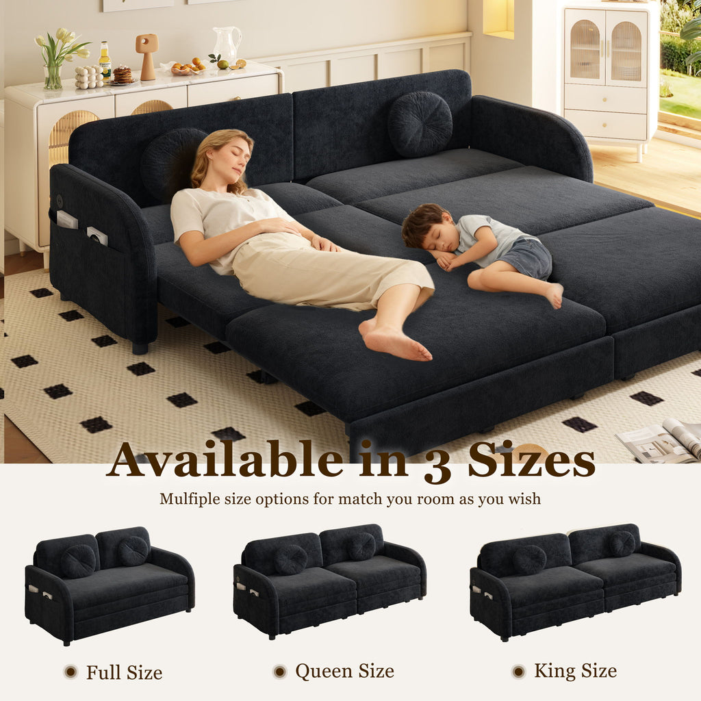 Upholstered Pull Out Couch With Side Pocket & USB Port