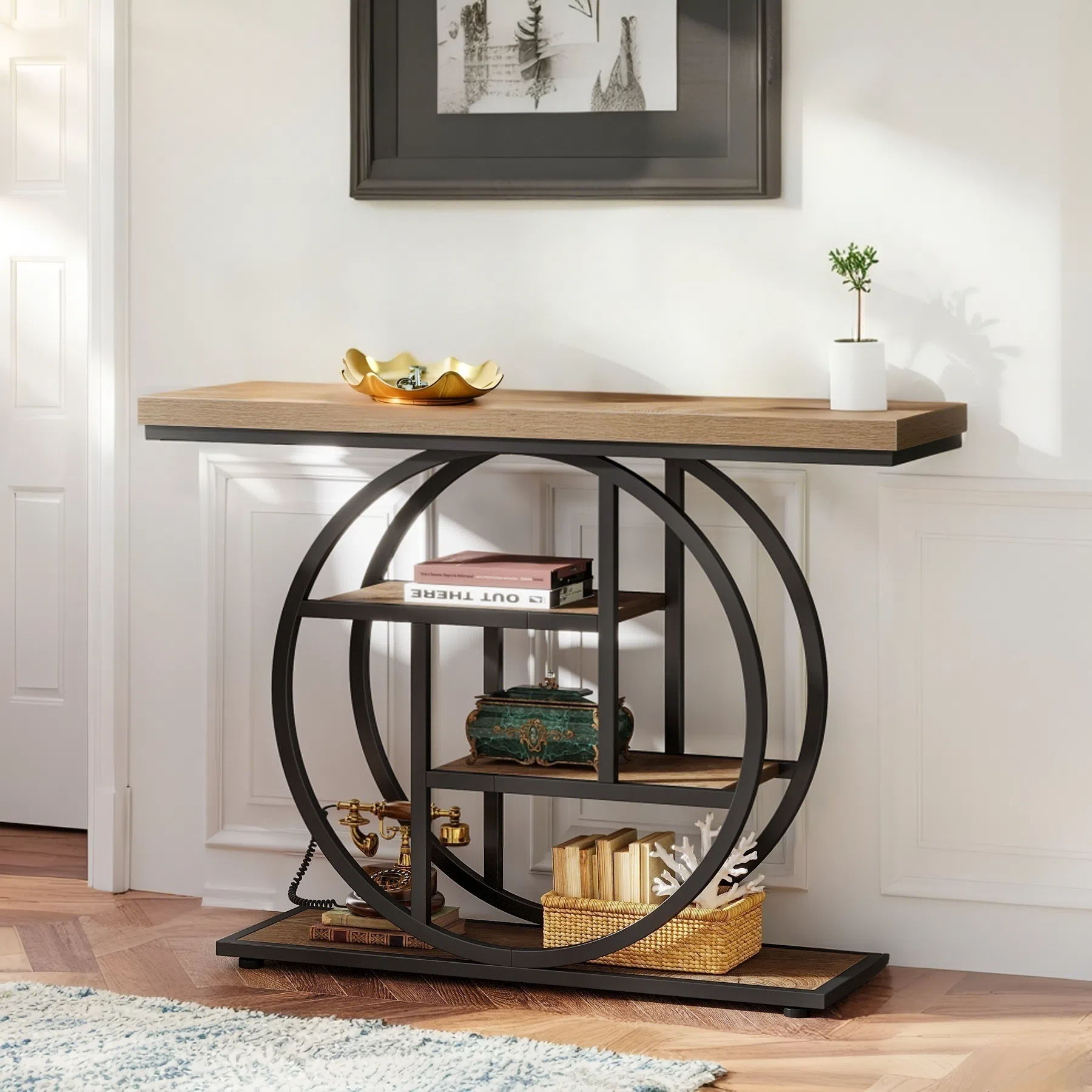 Console Table With 4 Tier Design For Living Hallway