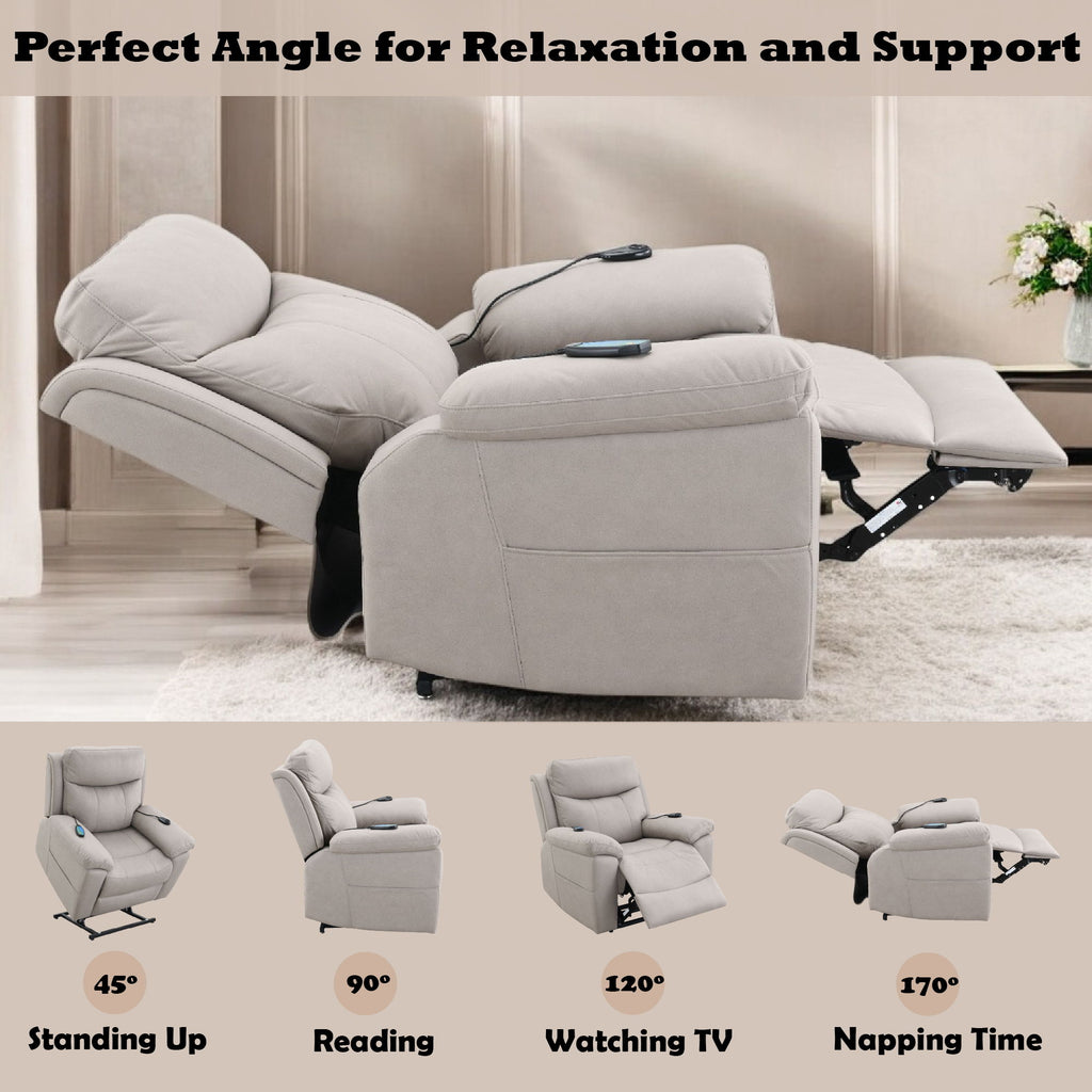 Chriki - Power Motion Recliner With Lift Heating Massage Chair - Beige