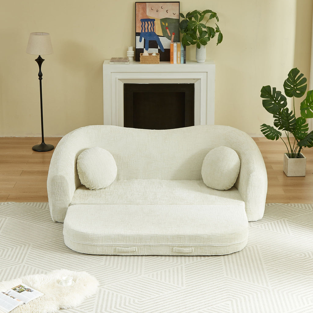 Curved Convertible Sofa, 2 In 1 Frameless Folding Sofa Bed With Pull Out Base And Deep Seat