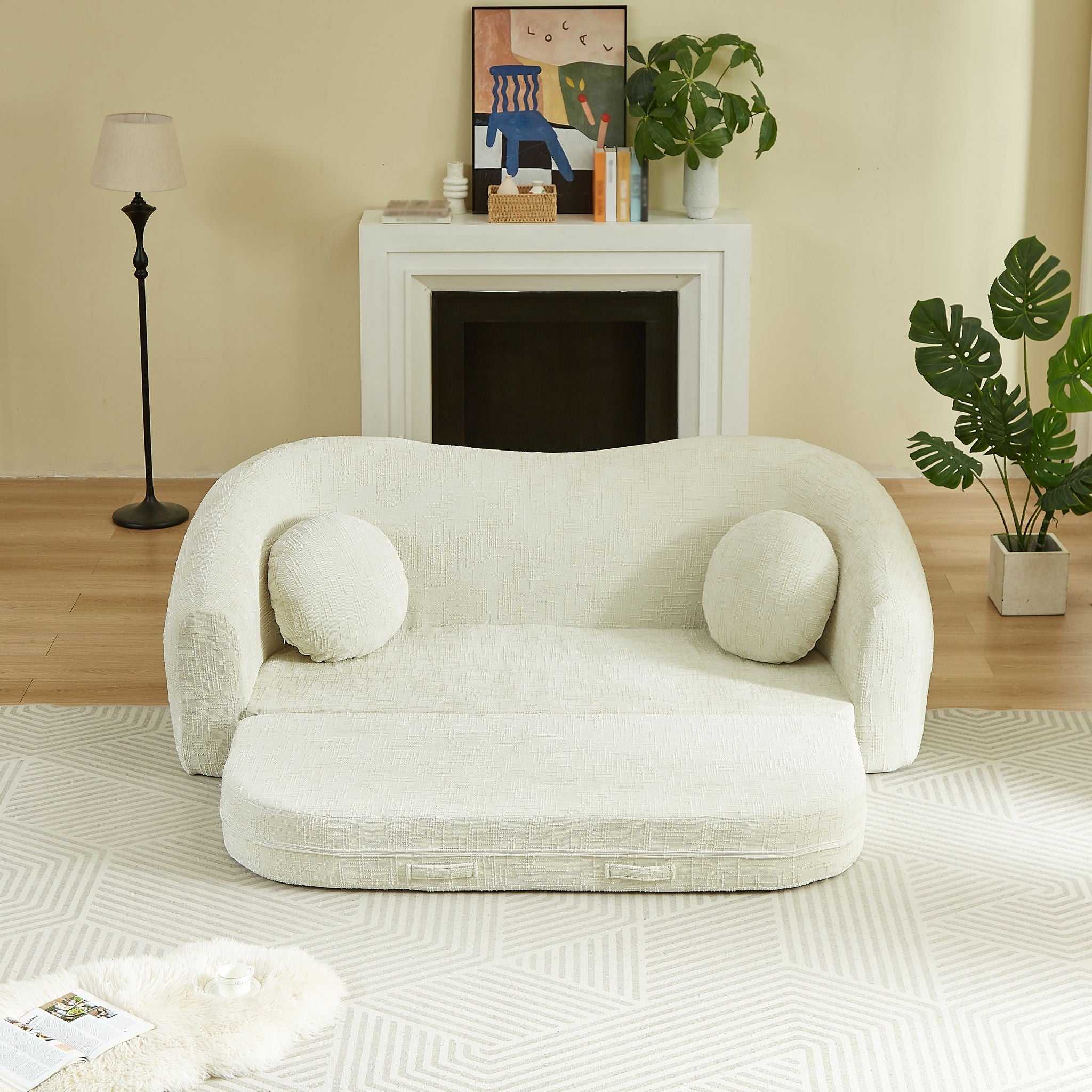 Curved Convertible Sofa, 2 In 1 Frameless Folding Sofa Bed With Pull Out Base And Deep Seat