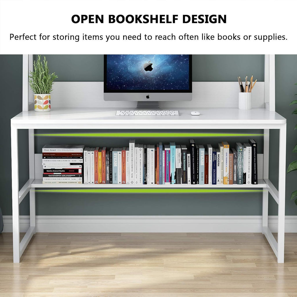 Computer Desk With Hutch And Bookshelf, Compact Home Office Workstation - White