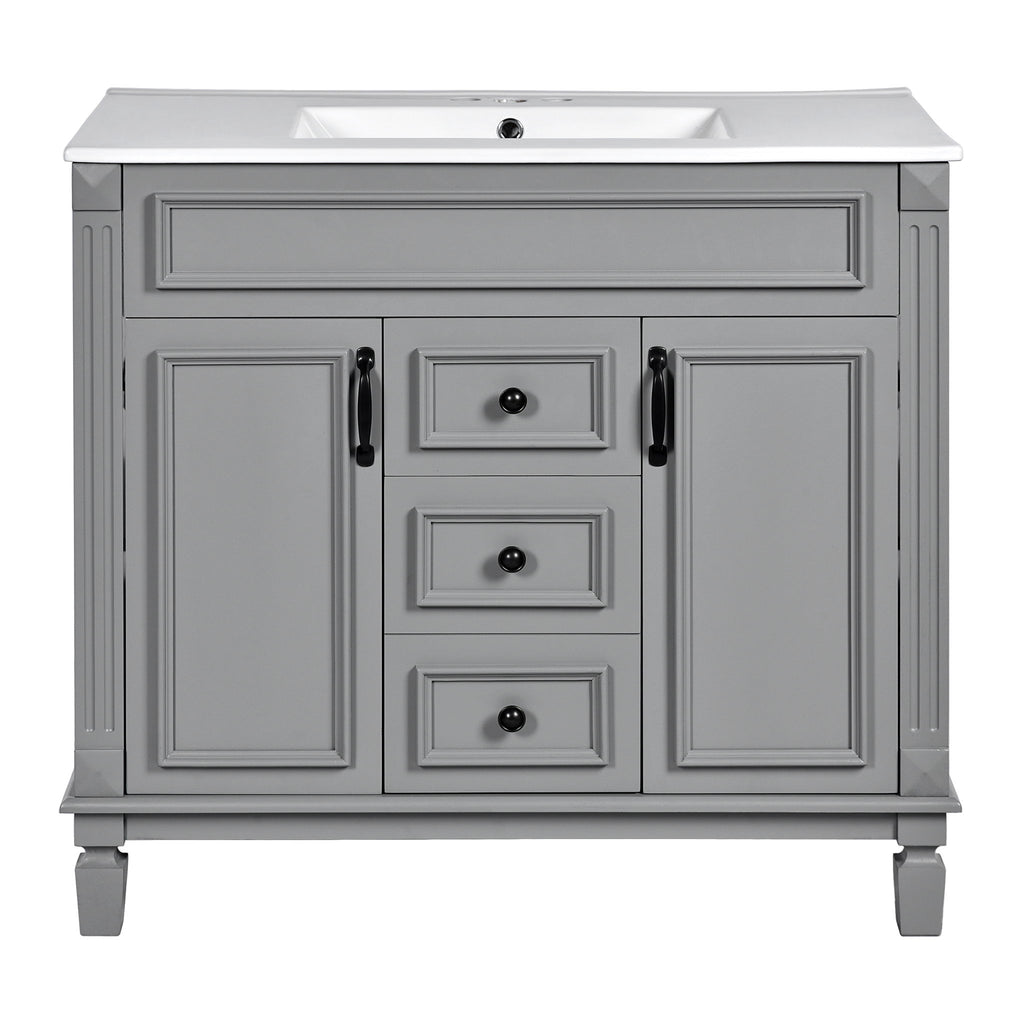 Bathroom Vanity With Top Sink, Basin On Cabinet With 2 Soft Closing Doors And 2 Drawers