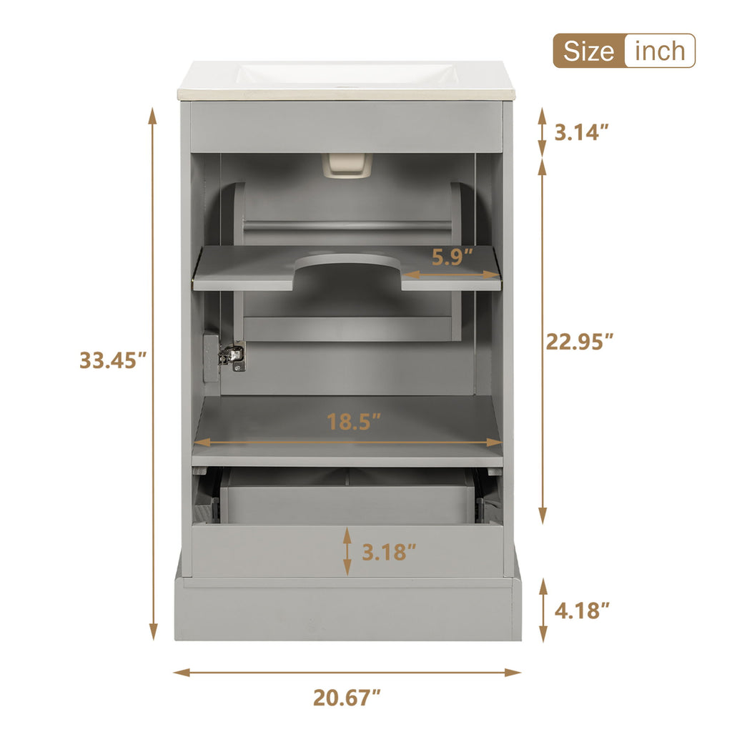 Bathroom Vanity With Sink, Soft Close Door, Adjustable U-Shaped Shelf