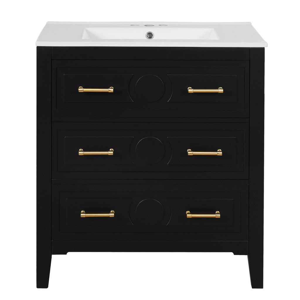 Retro Bathroom Vanity With Sink Combo, Free Standing Single Set With 3 Drawers