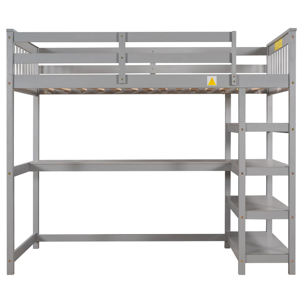 Loft Bed With Storage Shelves And Under Bed Desk