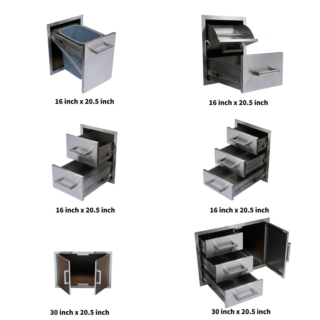 Built-In Outdoor Kitchen LPG Gas Grill 60000 Btu, Drop-In Ice Box With BBQ Tool Set - Silver