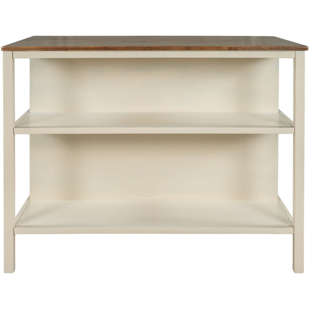 Rustic 3 Piece Stationary Kitchen Island Set With 2 Seatings, With 2 Open Shelves
