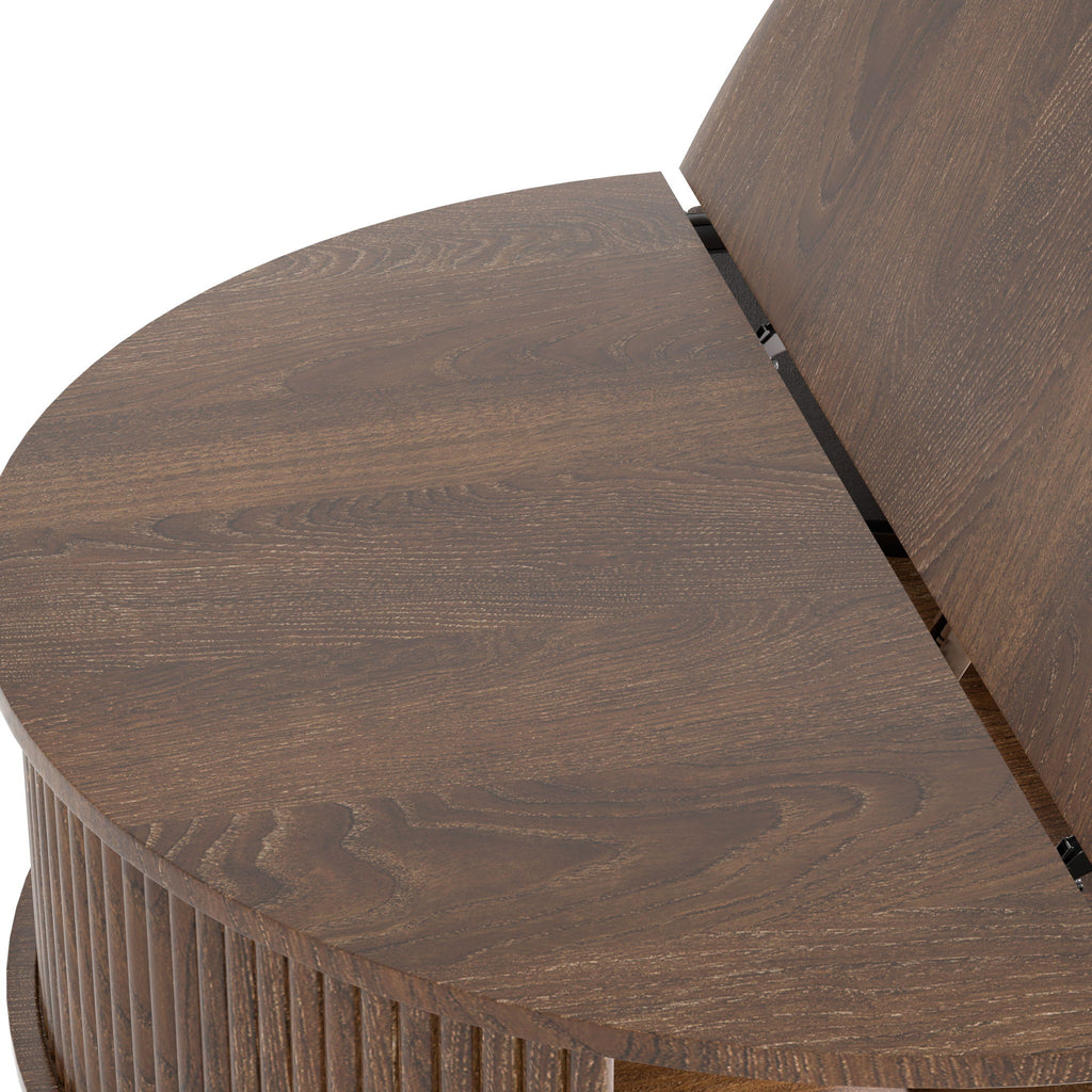 Flip-Top Round Coffee Table With Storage - Brown
