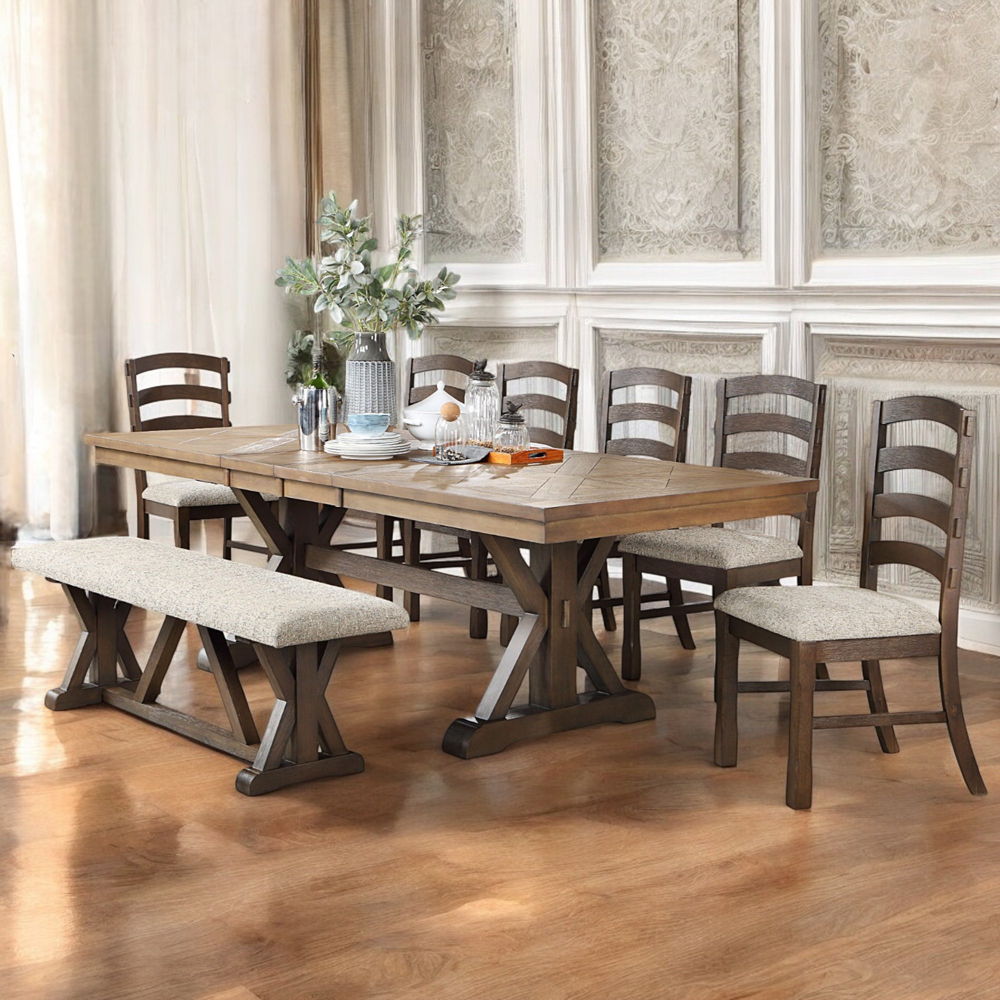 Pascaline - Side Chair (Set of 2) - Gray Fabric, Rustic Brown & Oak
