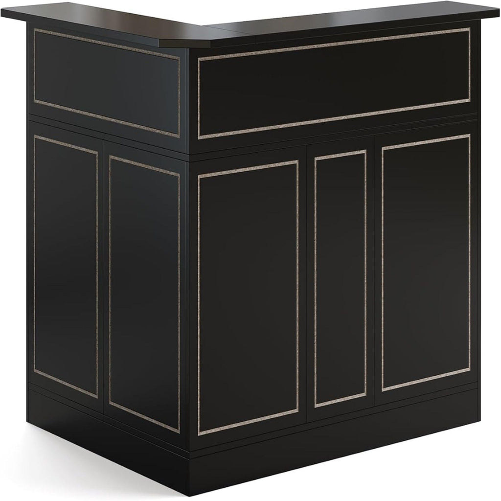 L-Shaped Home Bar Cabinet With Stemware Racks, 4 Tier Corner Unit, Liquor Wine Bar Table & Reception Desk For Home Pub - Black