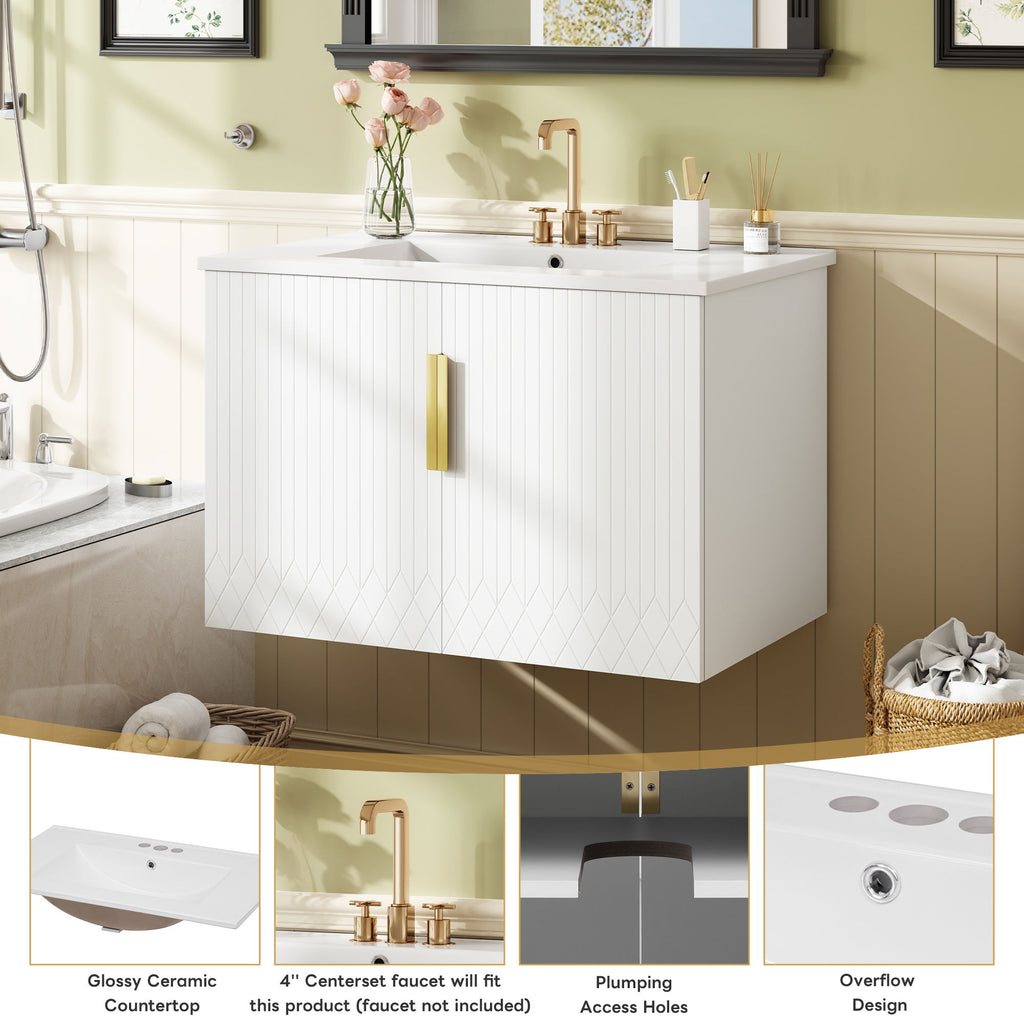Bathroom Vanity With Sink, Rectangular Storage Cabinet With 2 Soft Closing Doors